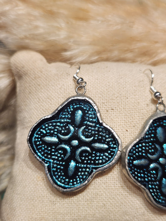 *KC-65 Round VanGogh Glass Earring ( Teal )