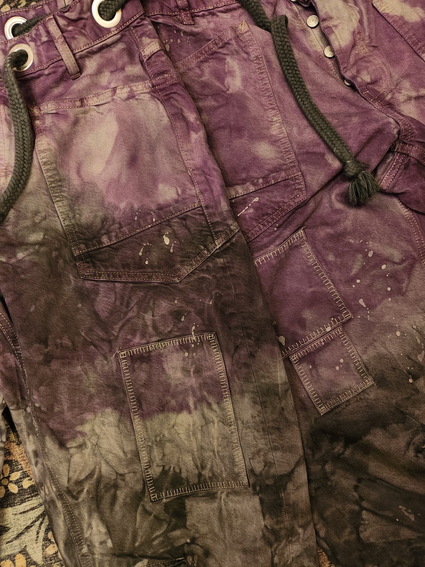 Hand Dyed Moxie Low Slung Drawstring Jeans - Purple/Black Ombre