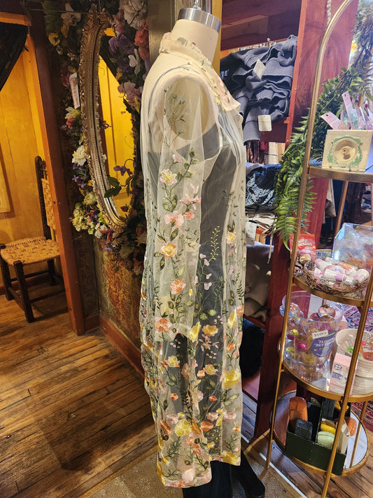 Embroidered Floral Mesh Duster - Multiple Colors