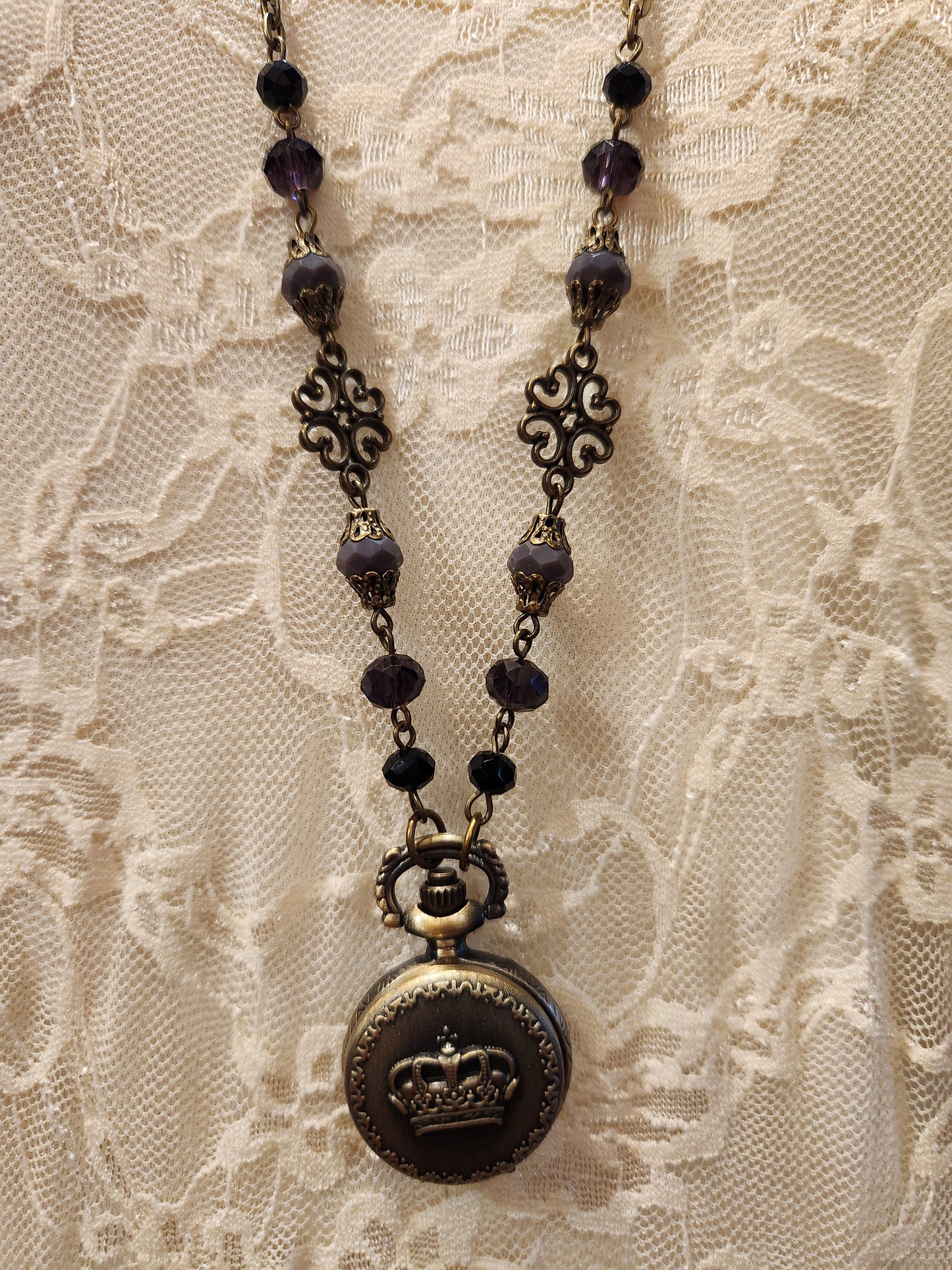 Victorian Style Pocket Watch Necklace | Crown Emblem