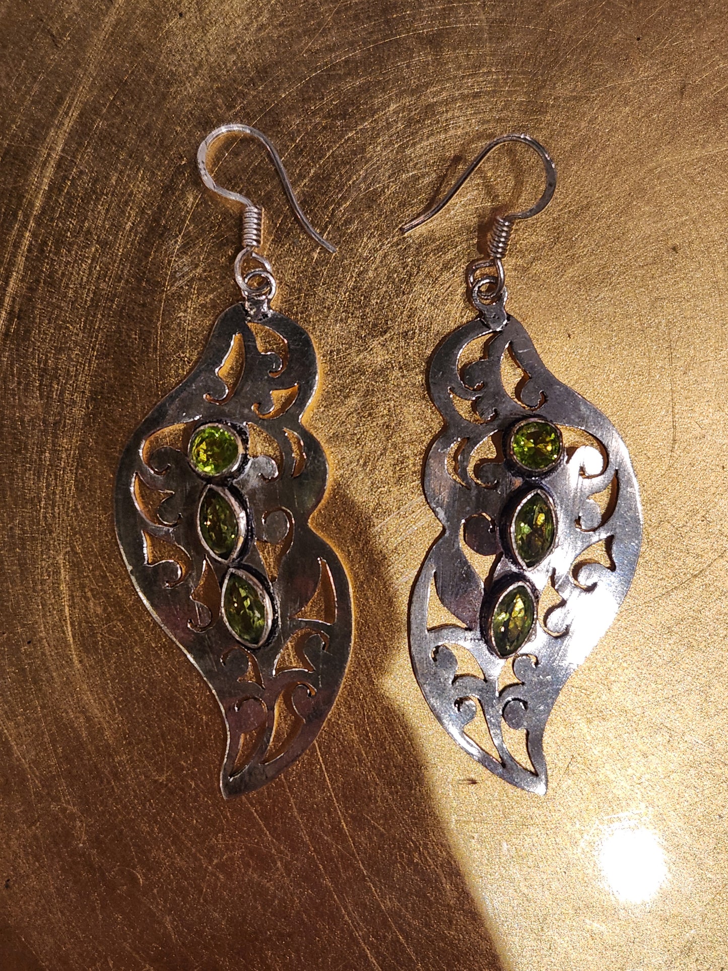 Green Crystal Leaf Dangle Earrings