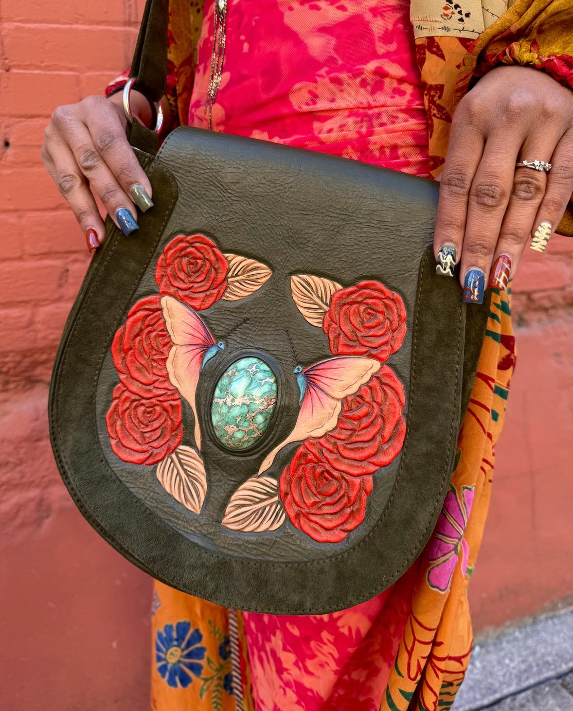 Luna Charm Bag - Olive / Turquoise