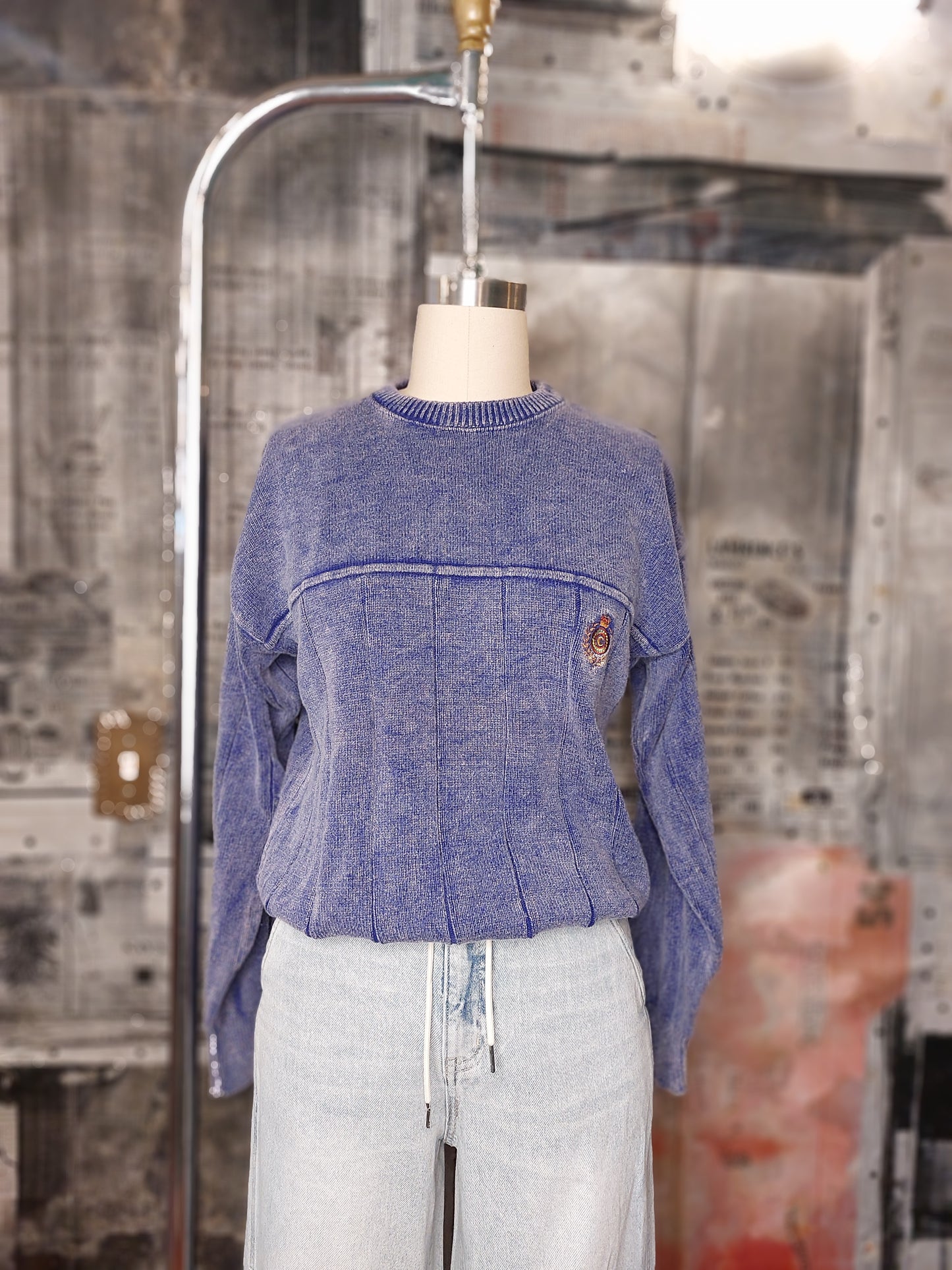 Acid Wash Knit Sweater - Purple