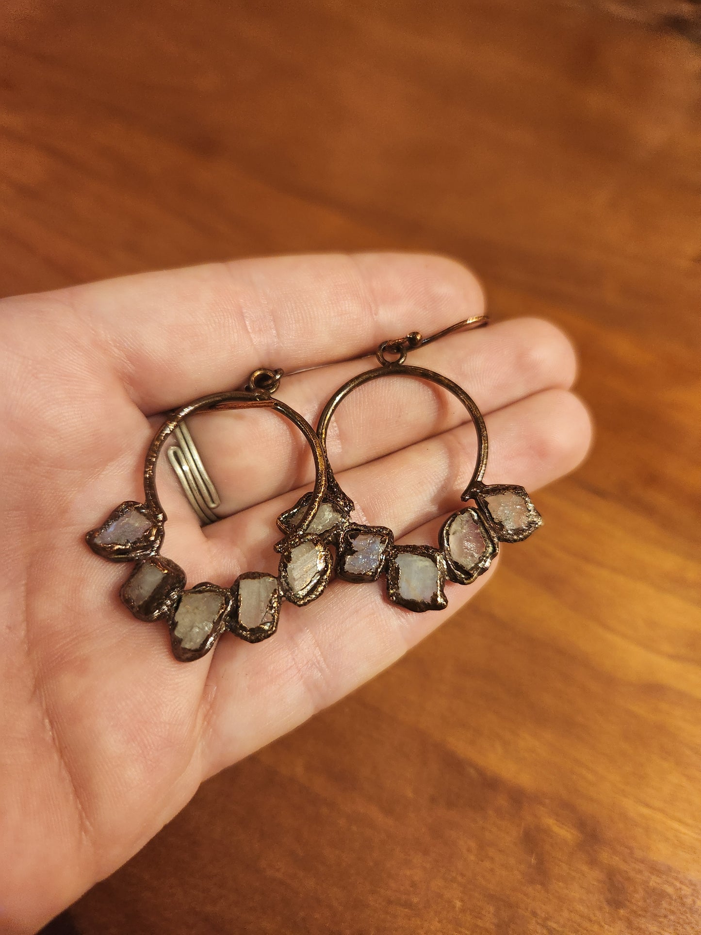 Rainbow Moonstone Copper Earrings