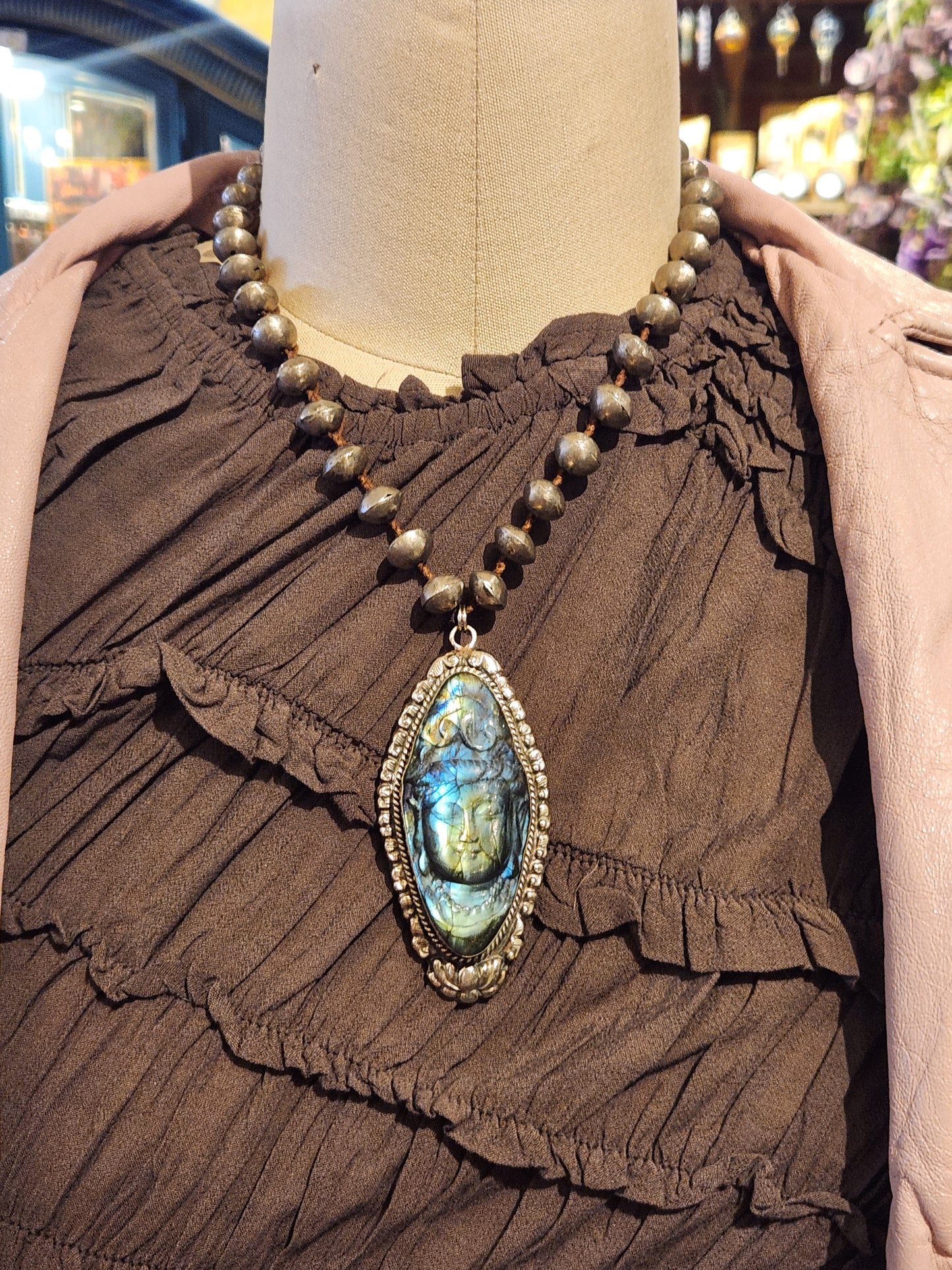 Buddha Carved Labradorite Necklace