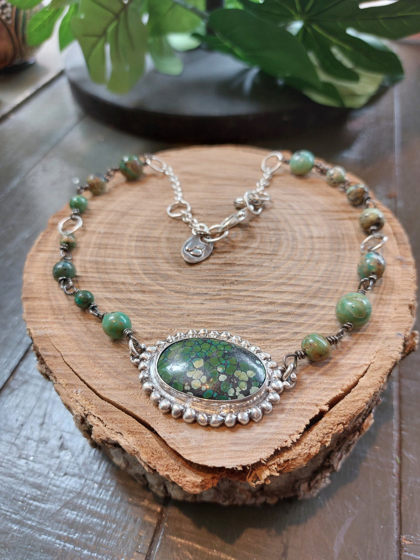 Fine Silver Turquoise W/ Beaded Chain Necklace *425N-2