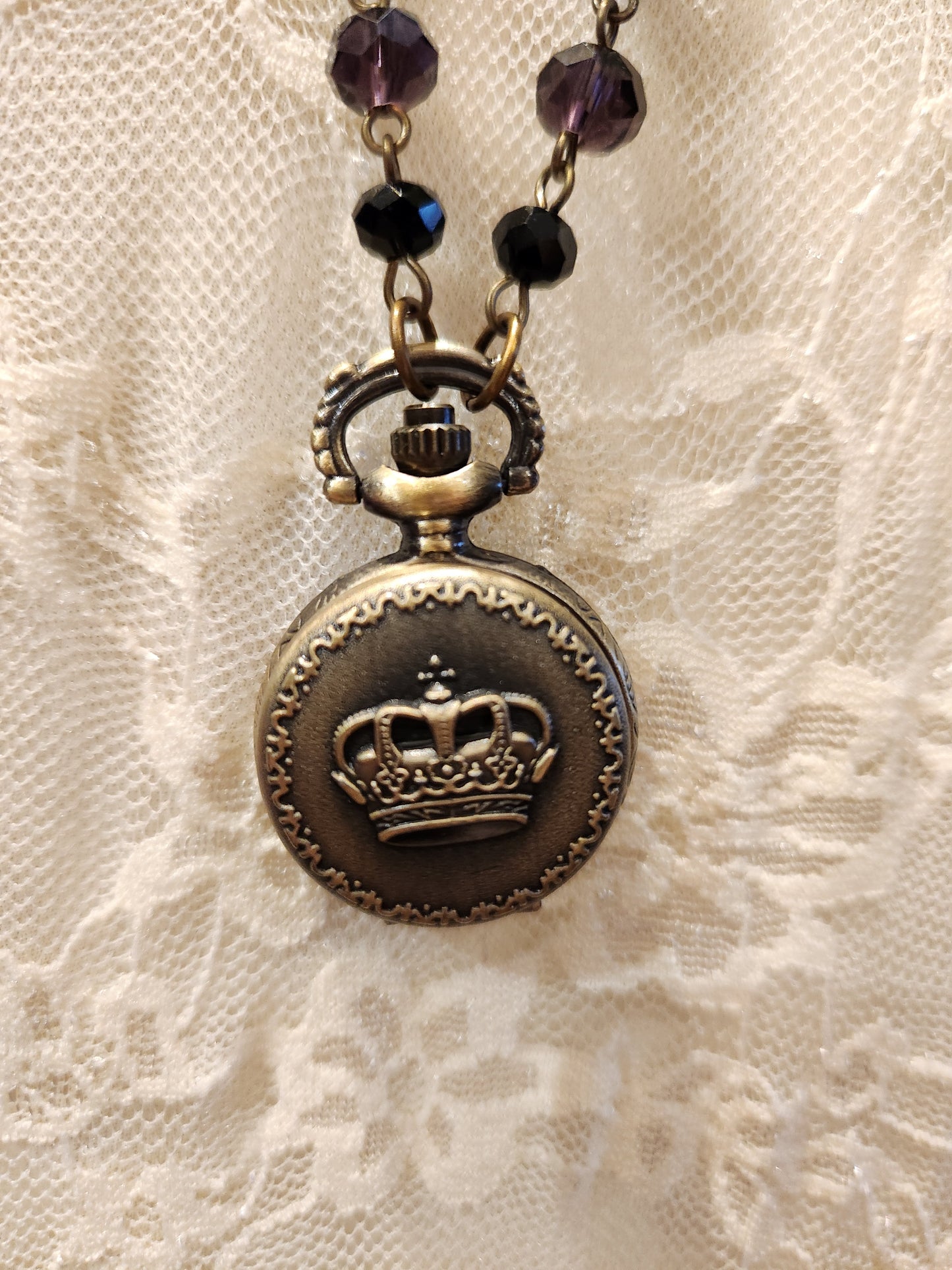 Victorian Style Pocket Watch Necklace | Crown Emblem