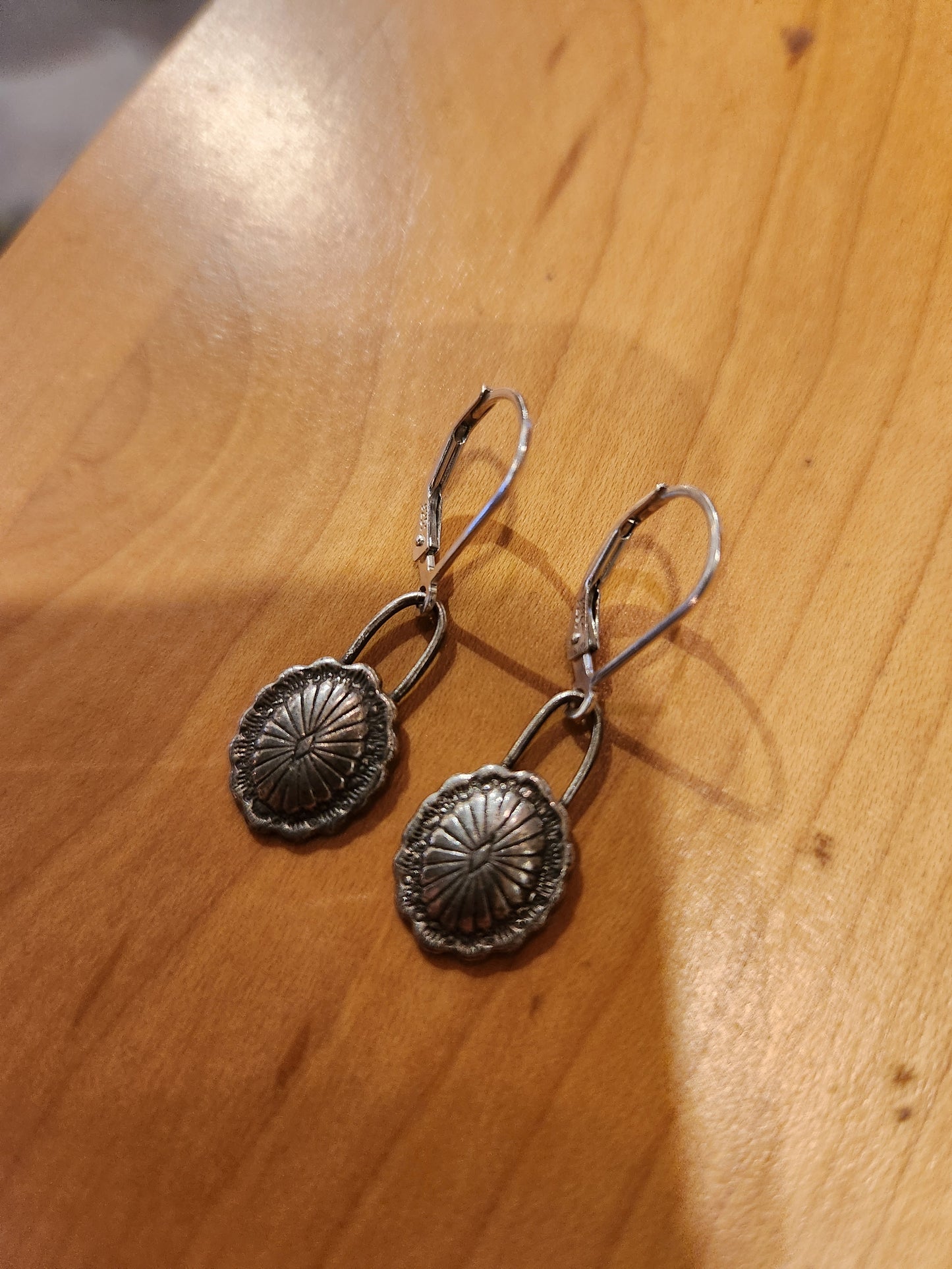 Scalloped Shield Charm Earrings - Sterling Silver