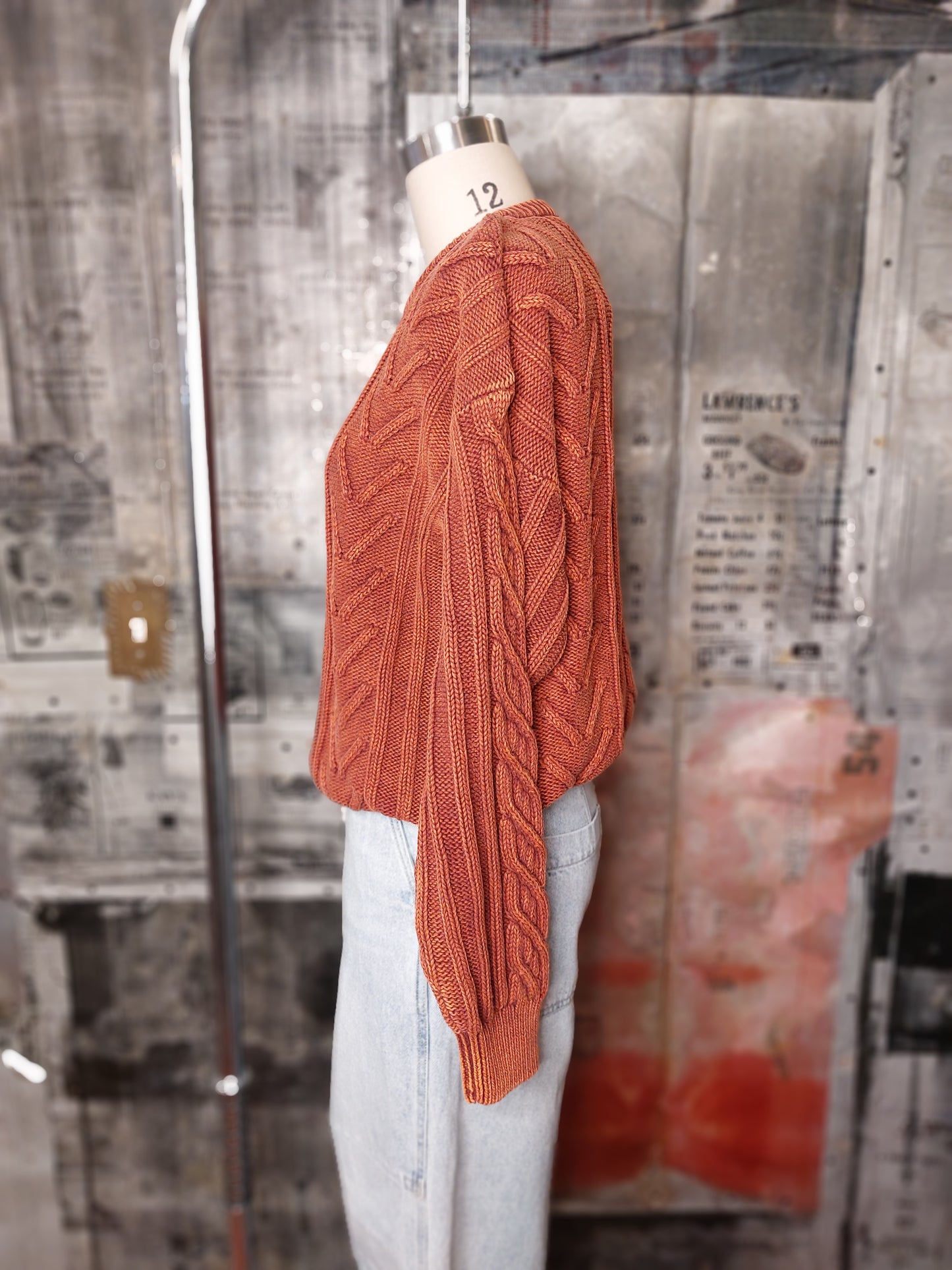Acid Wash Knit Sweater - Maroon