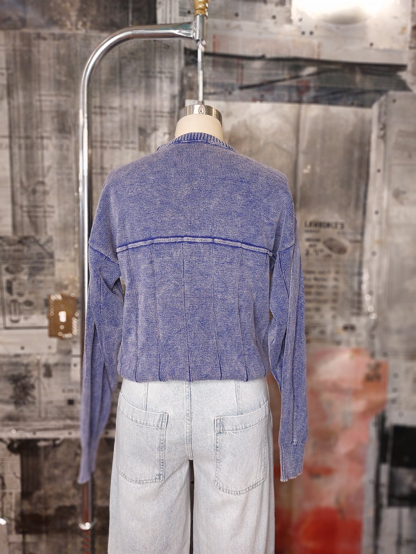 Acid Wash Knit Sweater - Purple
