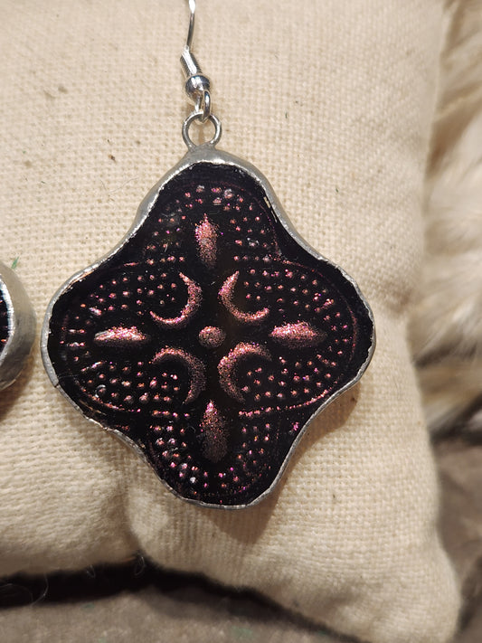 *KC-67Round VanGogh Glass Earring ( Fuschia )