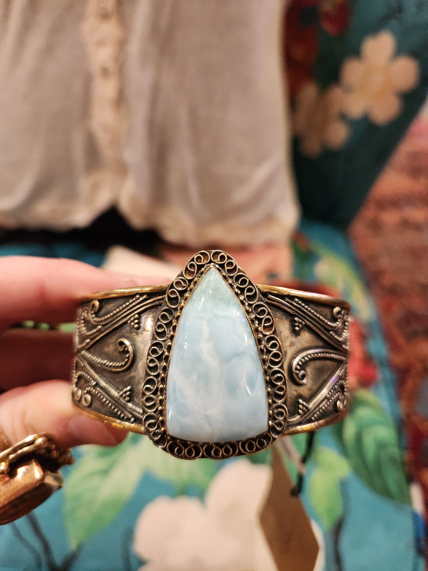 OOAK Vintage Sterling & Larimar Cuff Bracelet