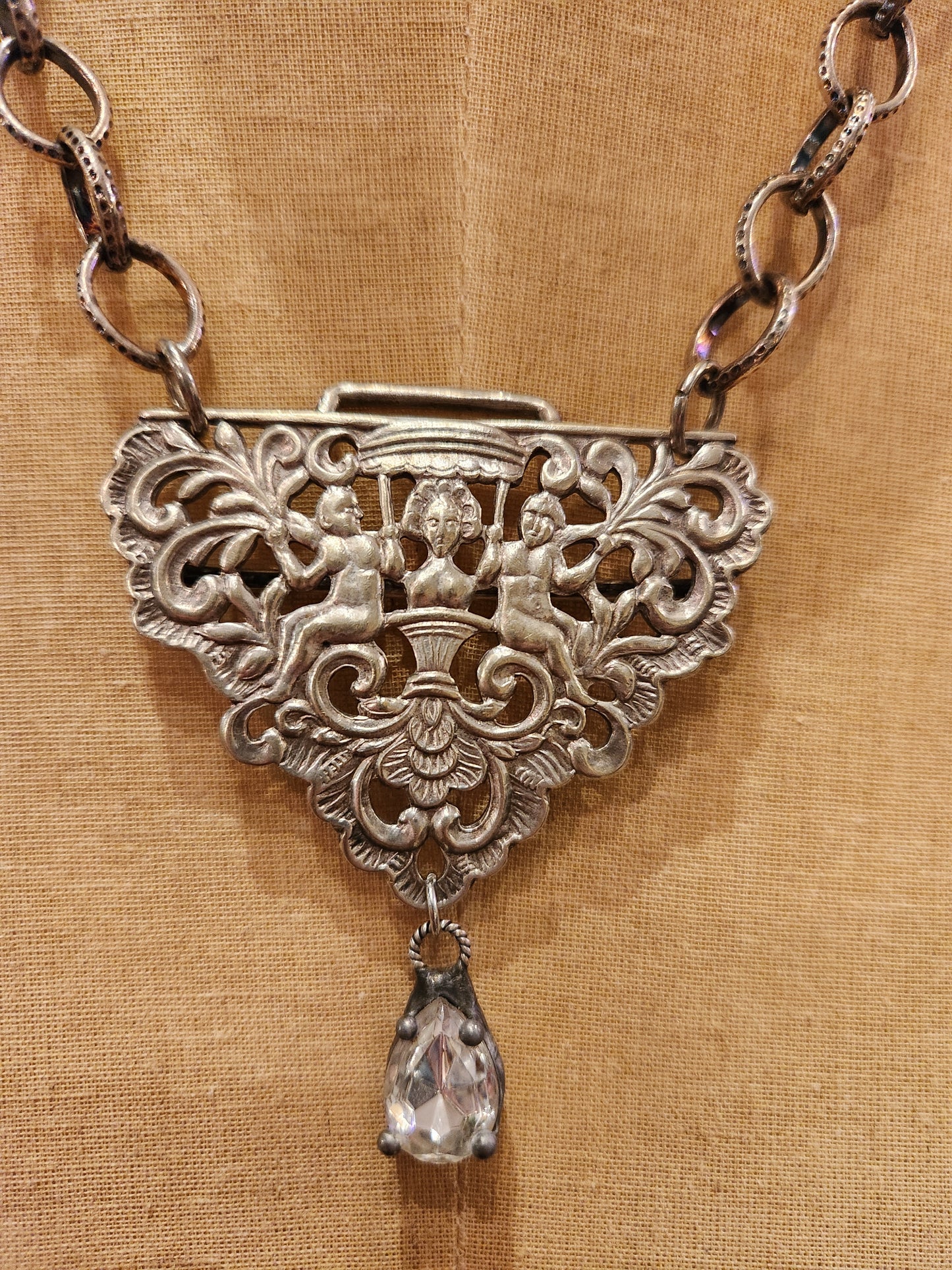 OOAK Vintage Sterling Plated Chain with Vintage Victorian Sash Belt