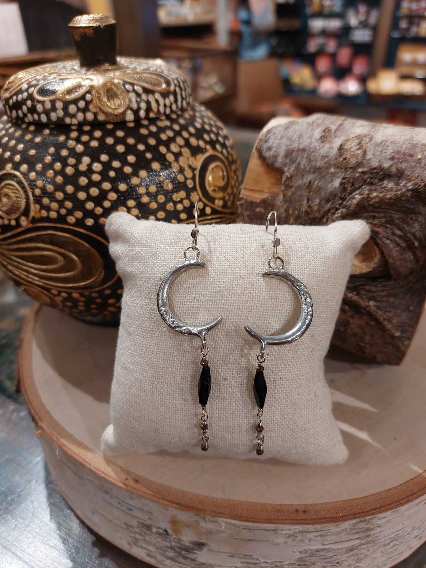 Vintage Moons W/ Mourning Glass Dangly Earrings * E245