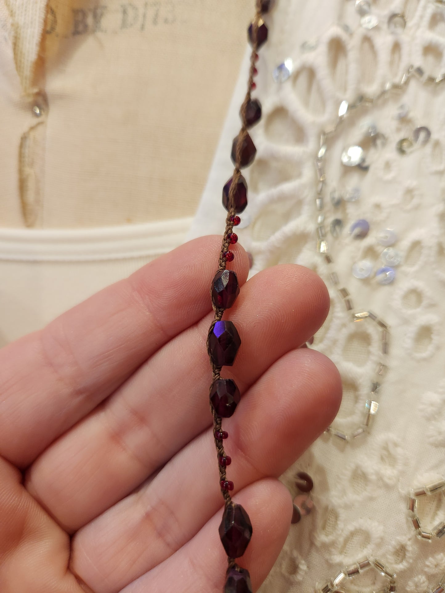 Large Bead - Crochet Layering Necklace - Garnet