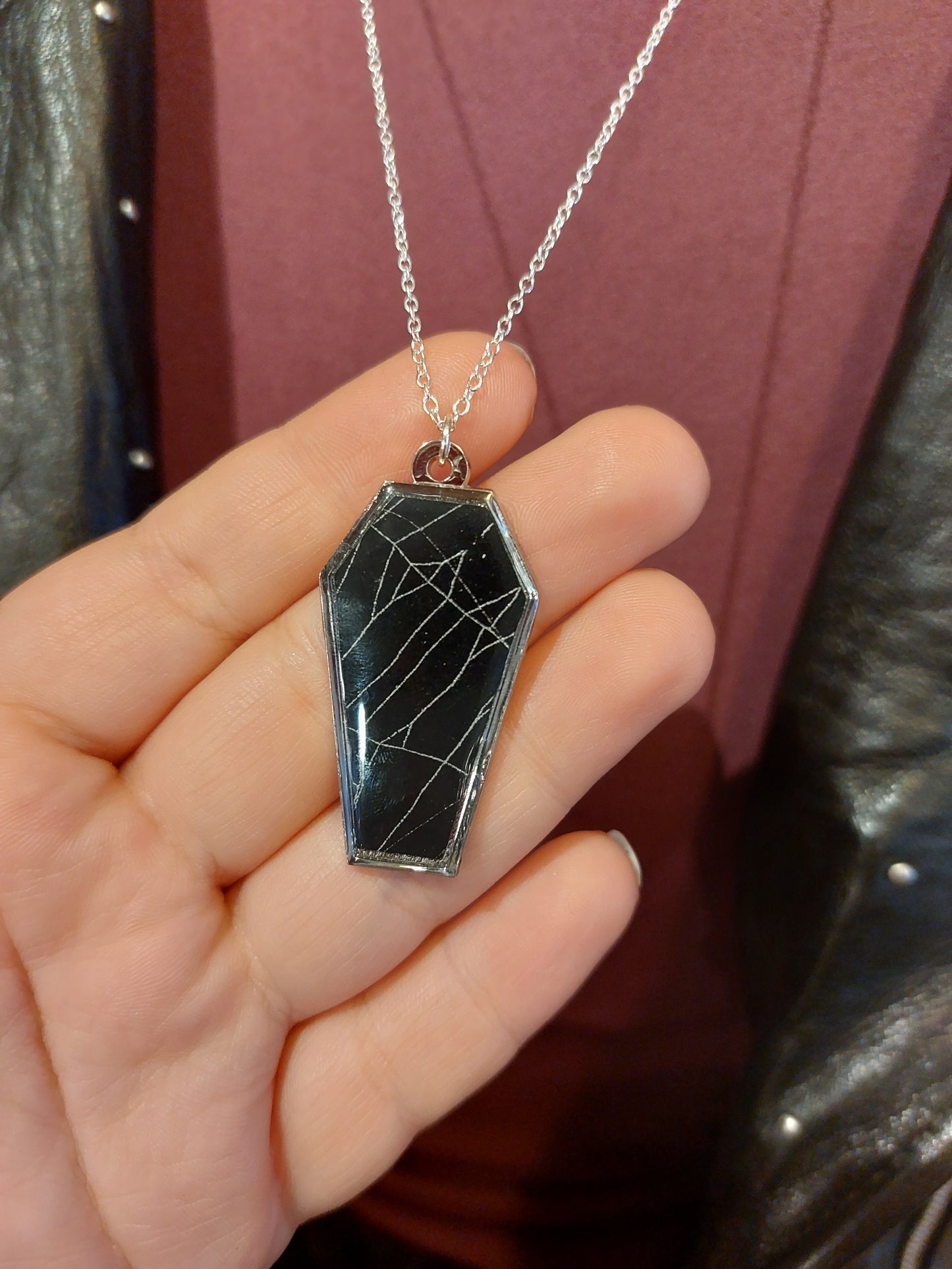 Real Spiderweb Coffins Silver Necklace - D