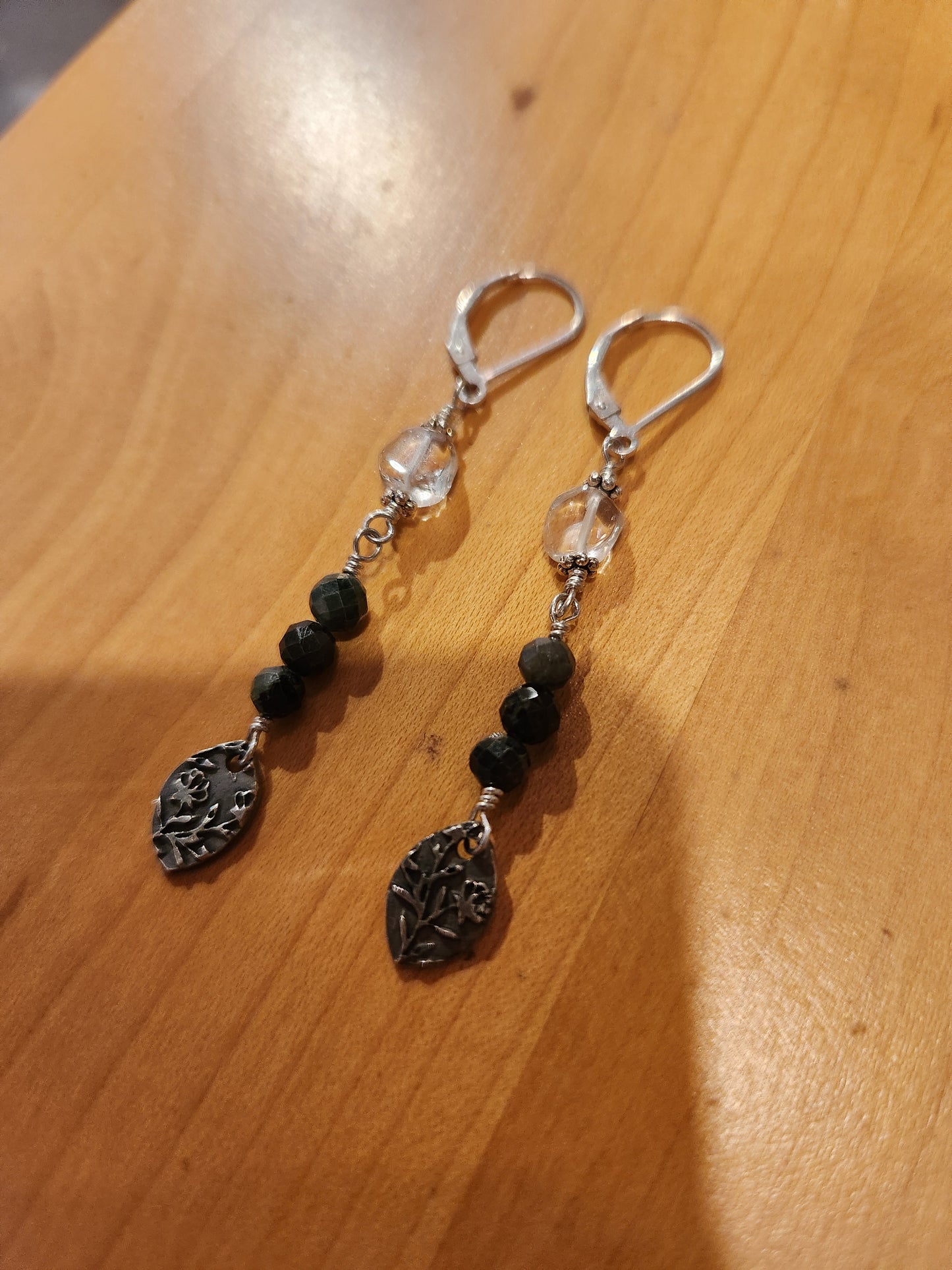 Beaded Drop Earrings with Textured Charms - Sterling Silver