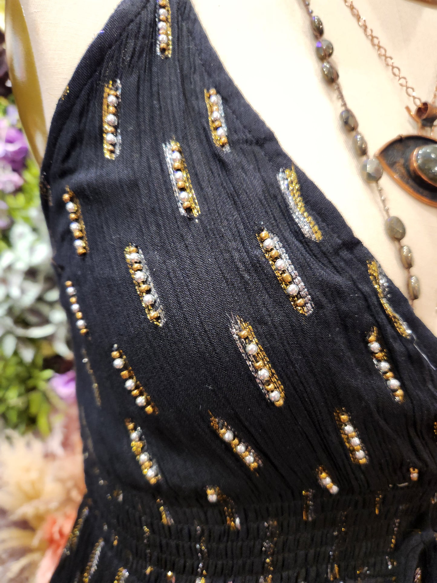 Long Beaded Boho Dress - Free Size