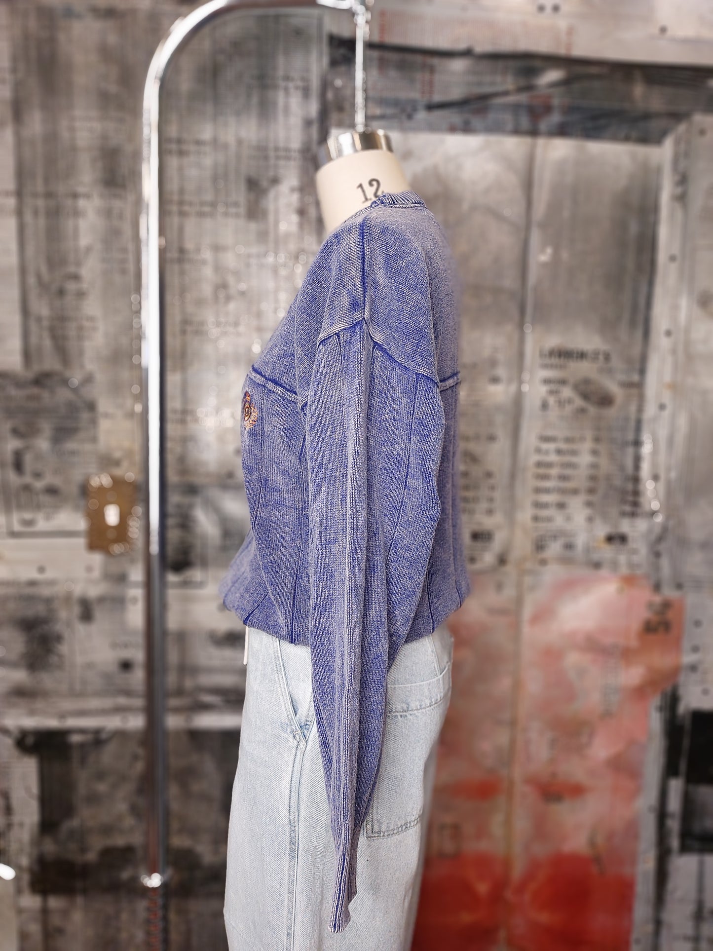 Acid Wash Knit Sweater - Purple