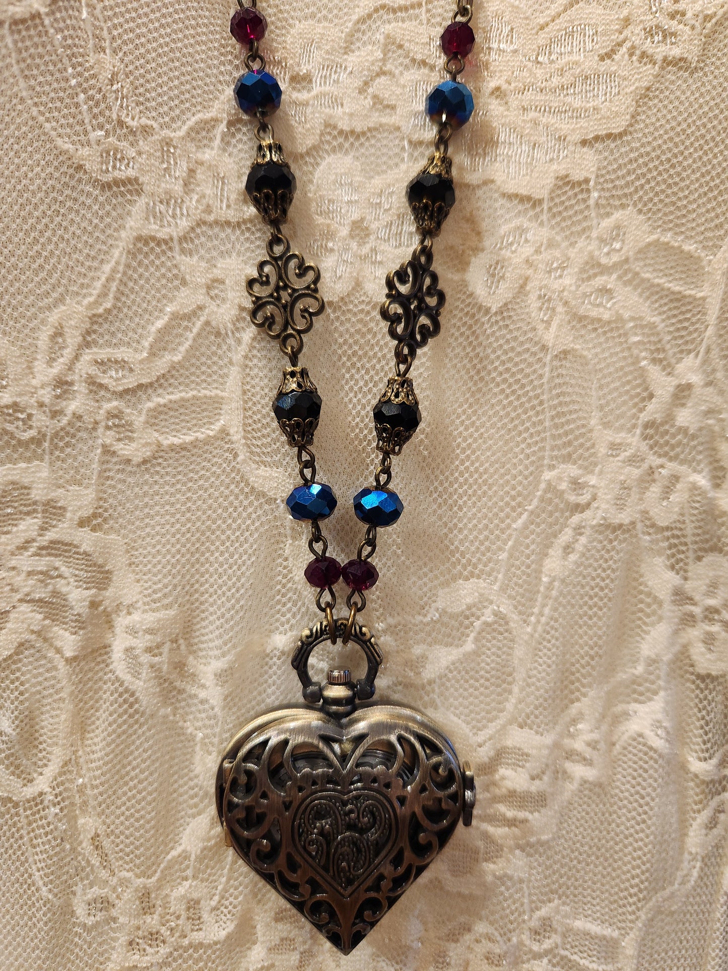 Victorian Style Pocket Watch Necklace | Heart Locket
