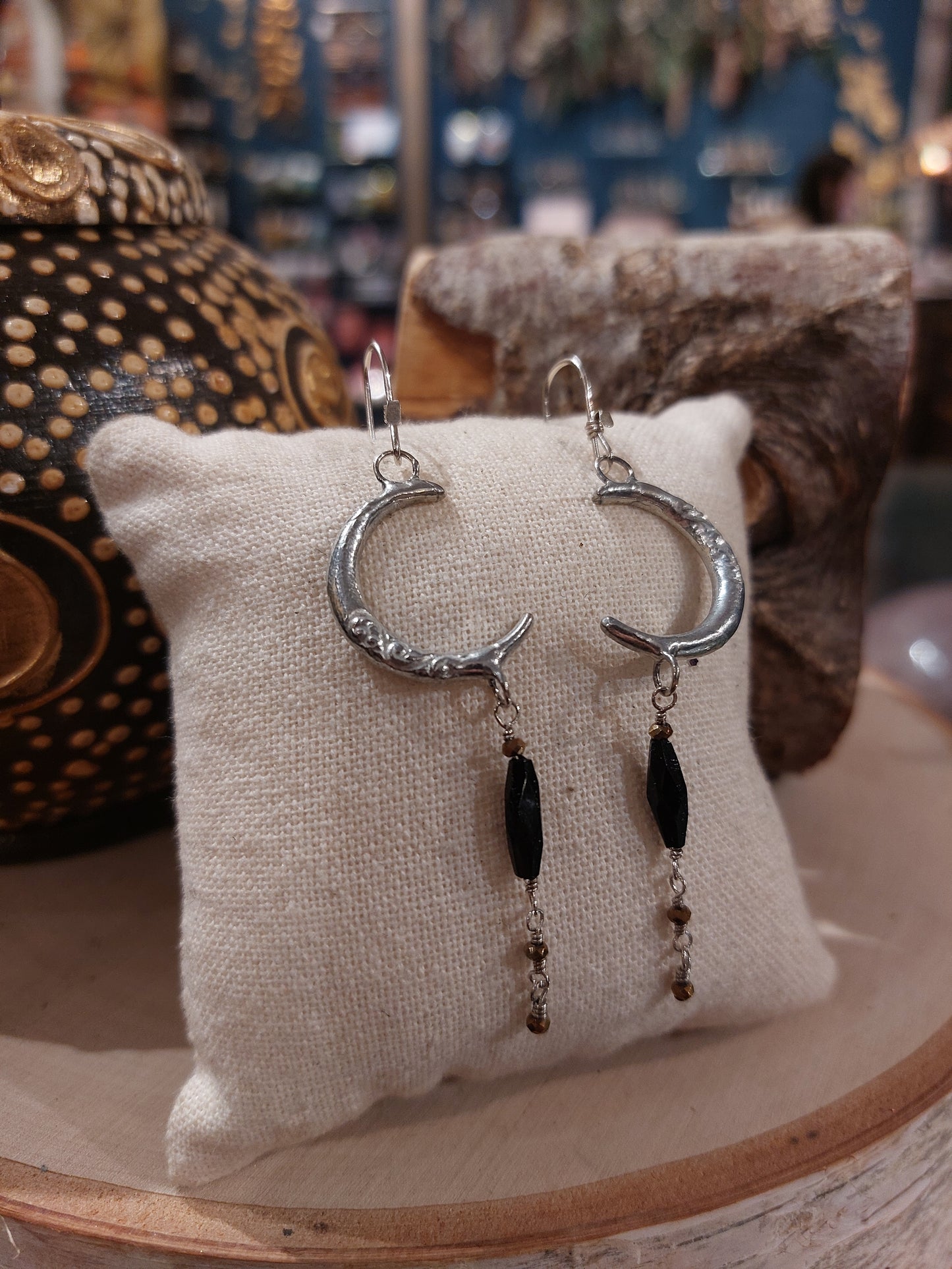 Vintage Moons W/ Mourning Glass Dangly Earrings * E245