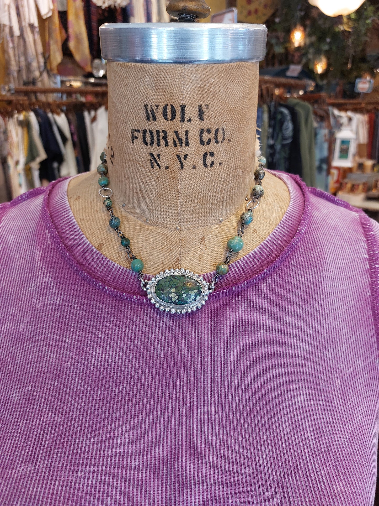 Fine Silver Turquoise W/ Beaded Chain Necklace *425N-2