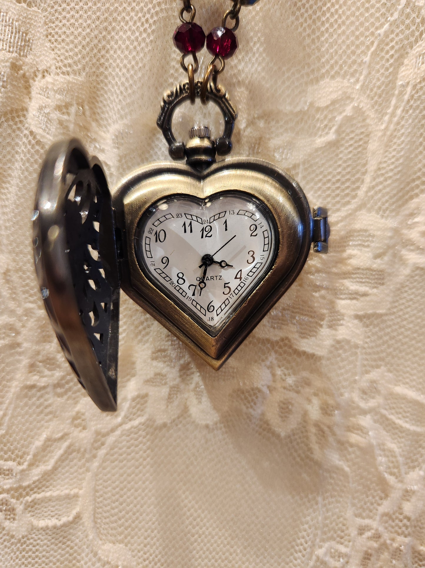 Victorian Style Pocket Watch Necklace | Heart Locket