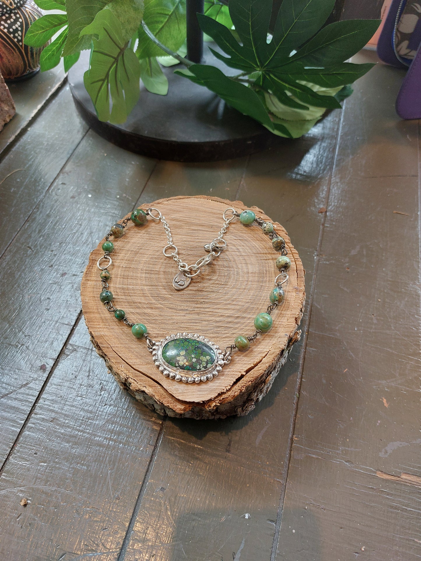 Fine Silver Turquoise W/ Beaded Chain Necklace *425N-2