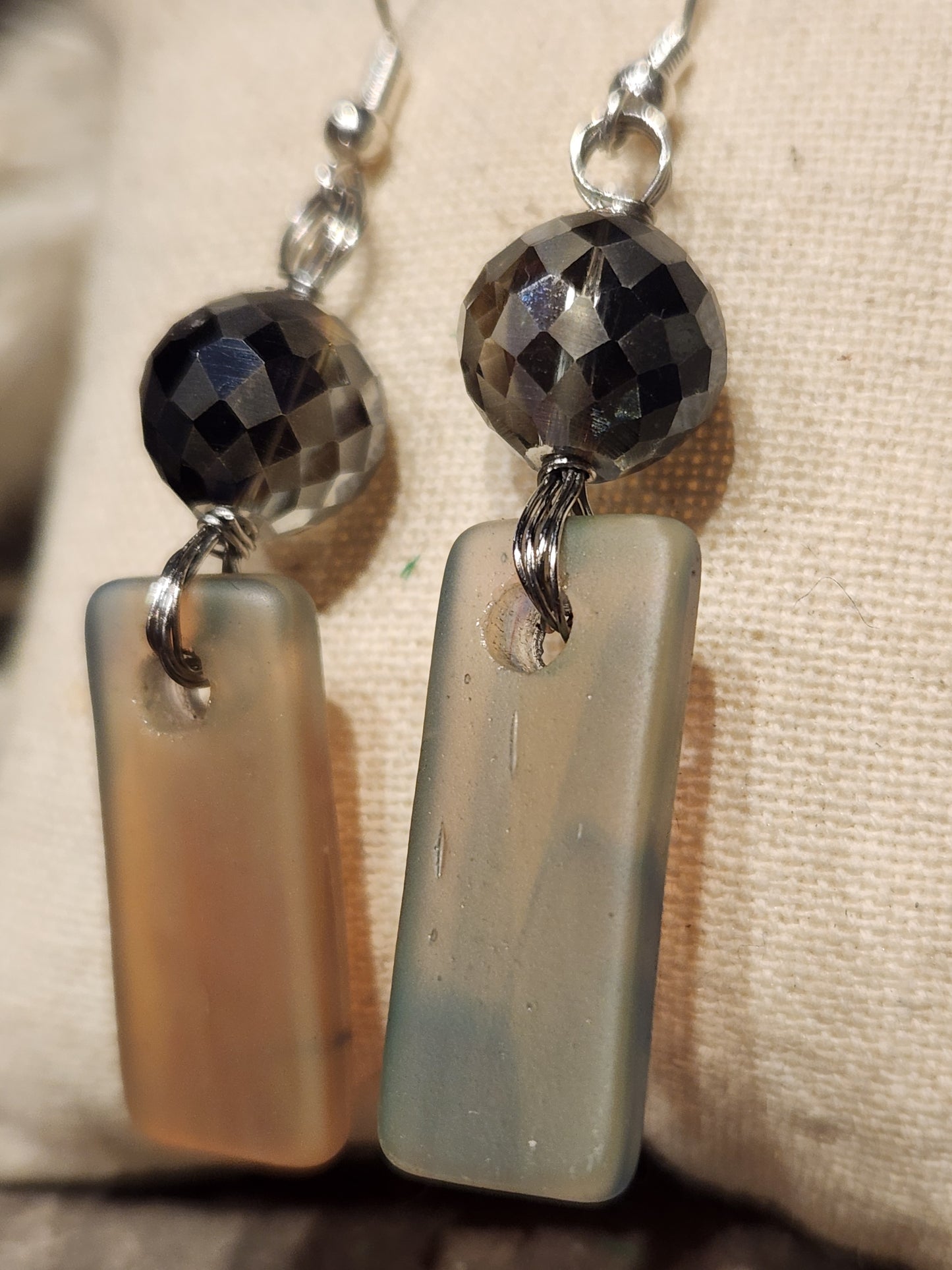 *KC-70 Rectangle SeaGlass Earrings ( Lt Orange/Smoke)
