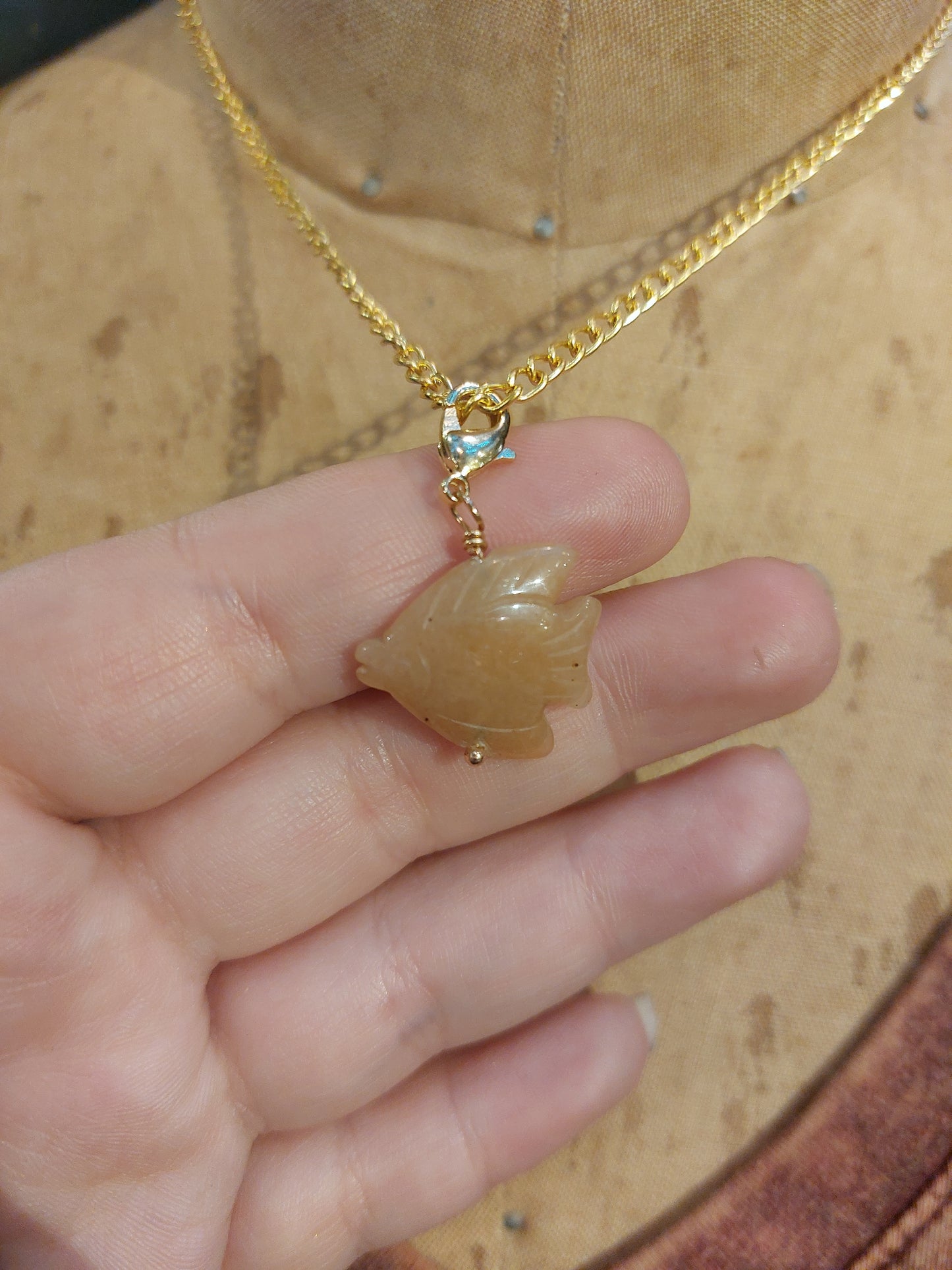 Gem Pet Charms - Red Aventurine Fish Charm Necklace