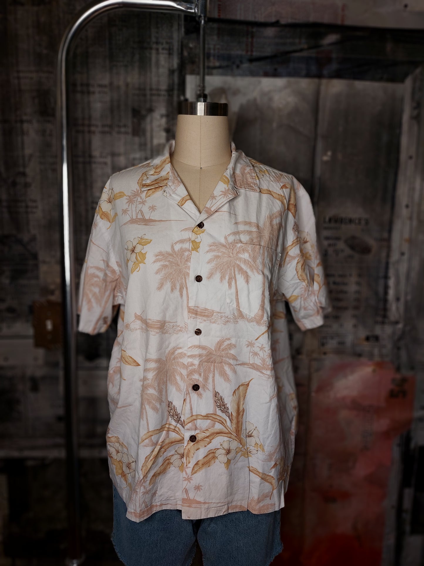 Bleached Tropical Shirt - Tan Palms