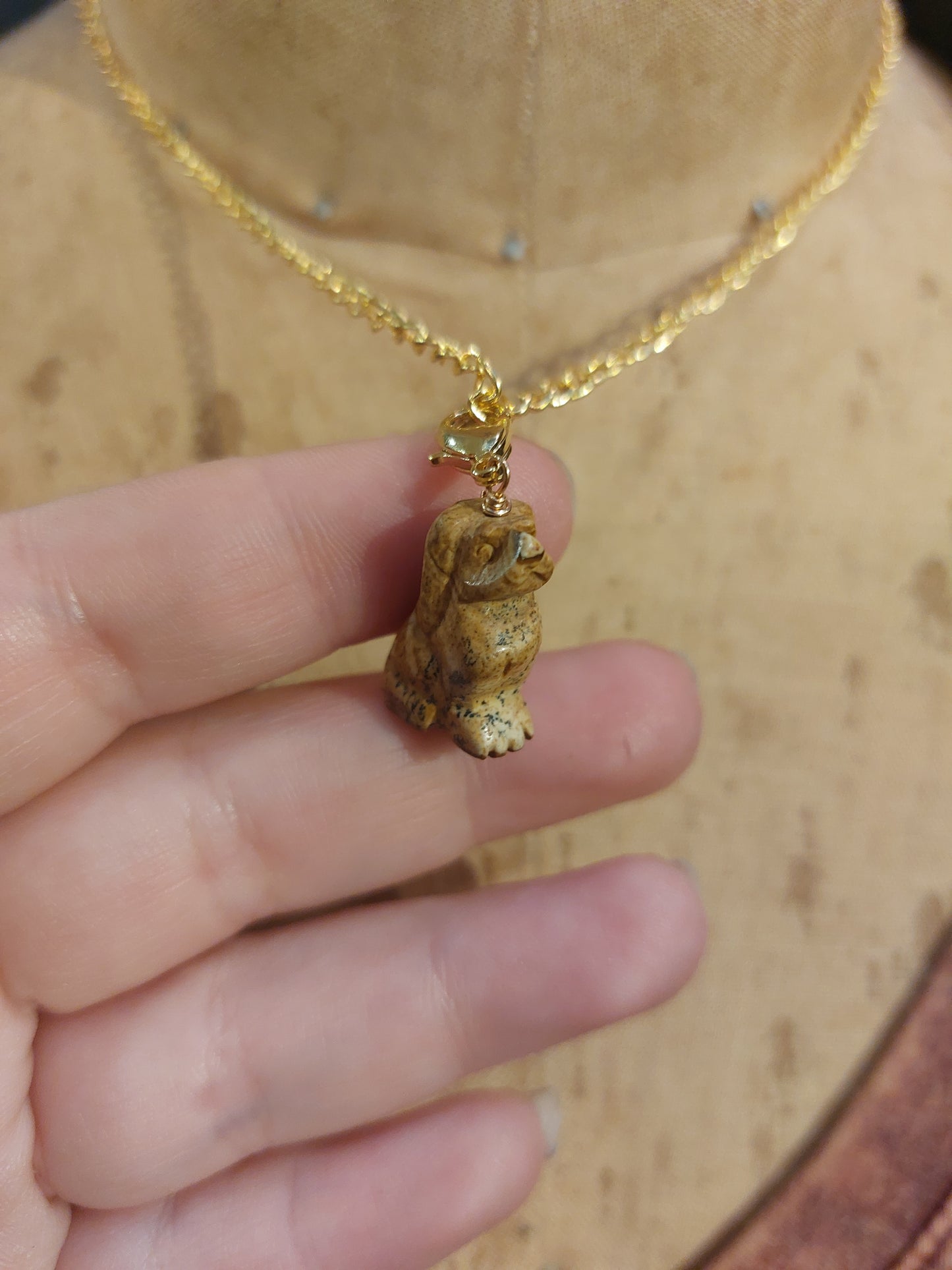 Gem Pet Charms - Picture Jasper Dog Charm Necklace