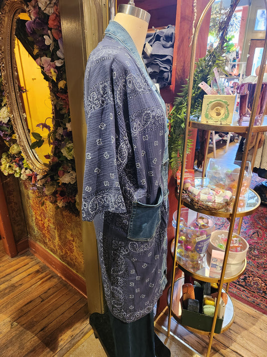 One Size Long Cardigan - Navy Bandana