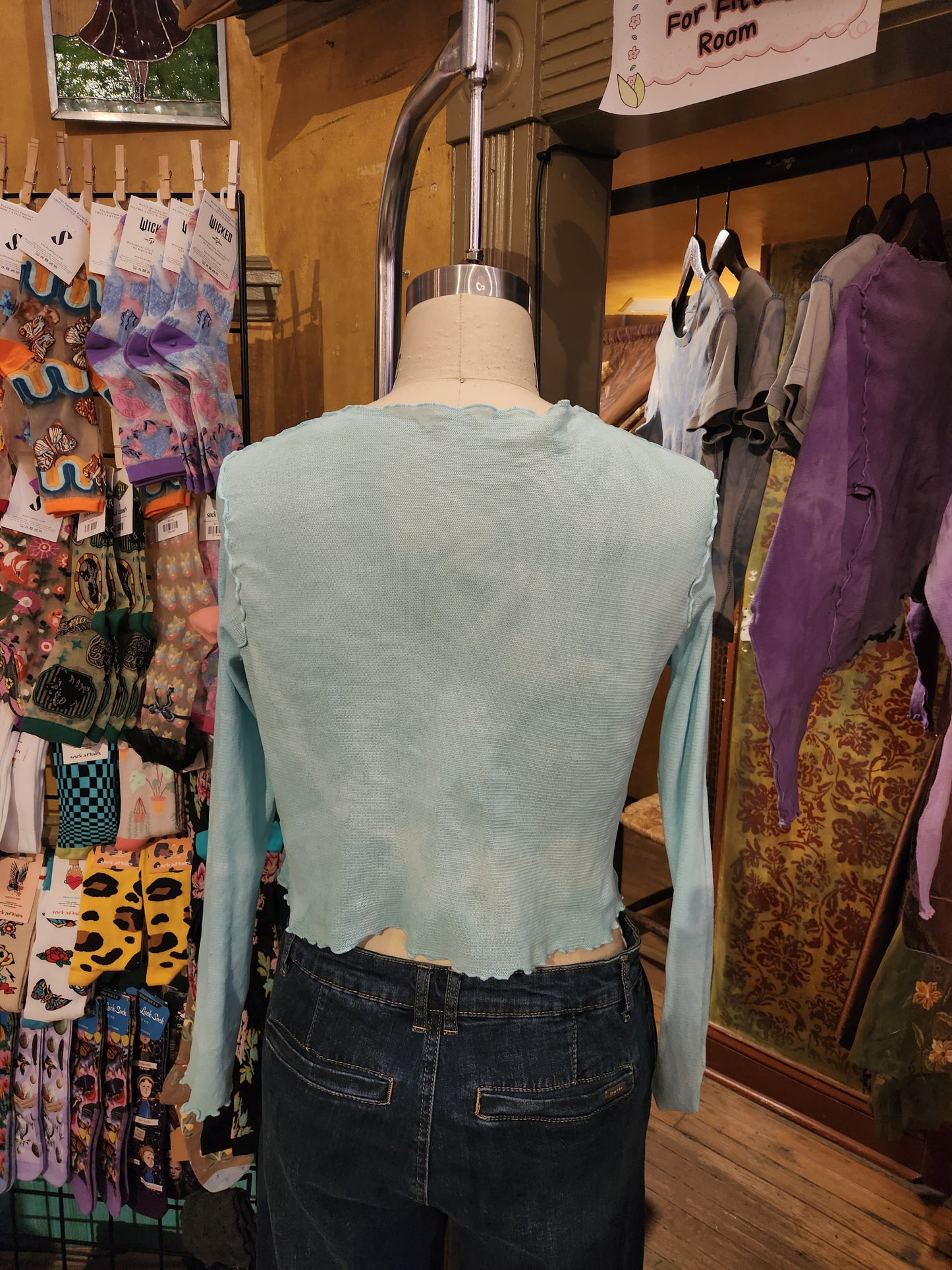 Hand Dyed 'Cutloose' Mesh Top - Blue