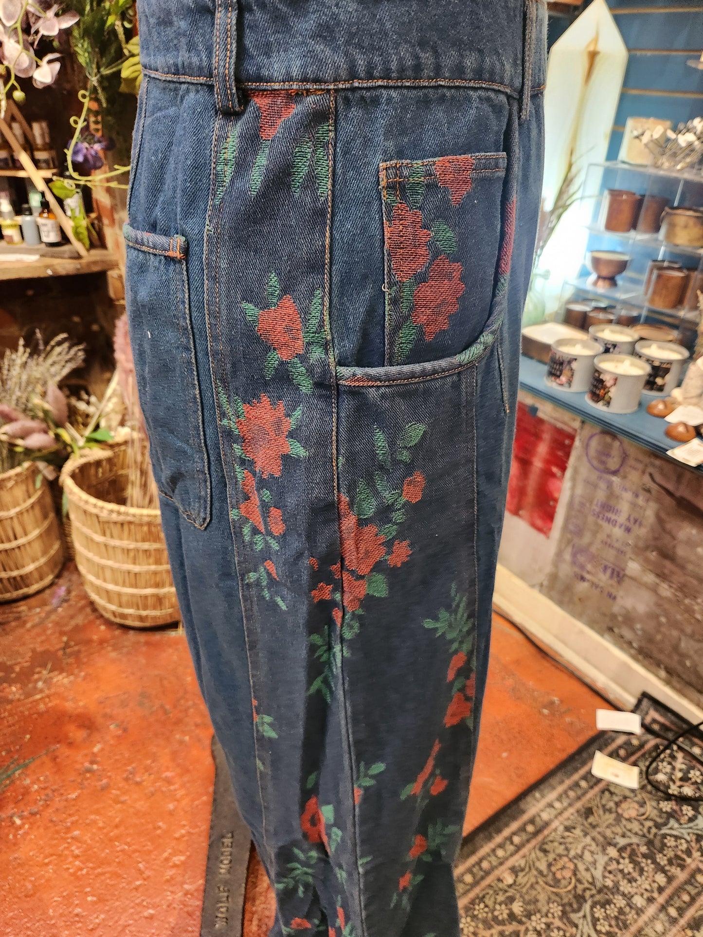 Rose Panel Denim Jumpsuit