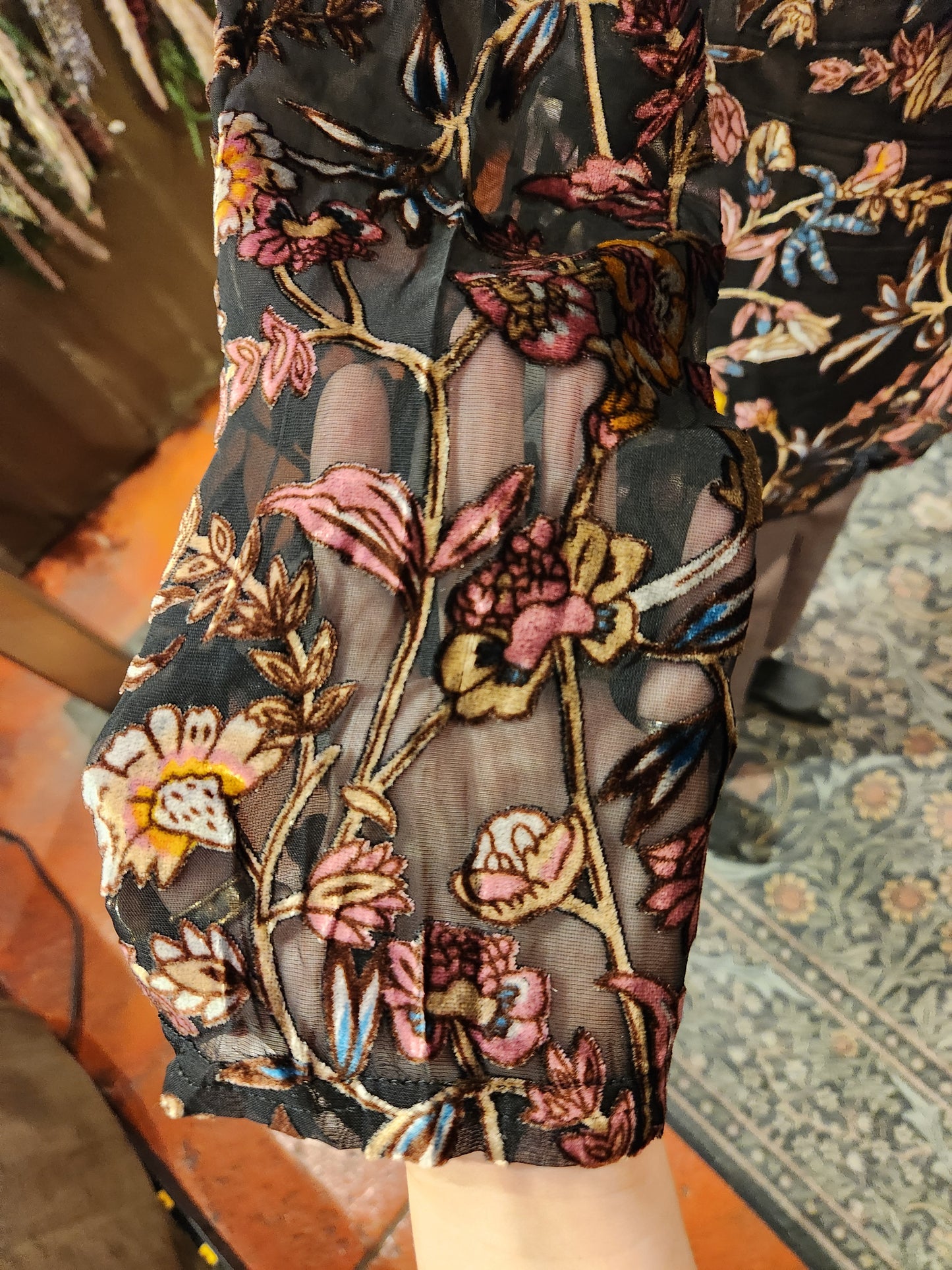 Mesh Button Down - Black/Red Multicolor