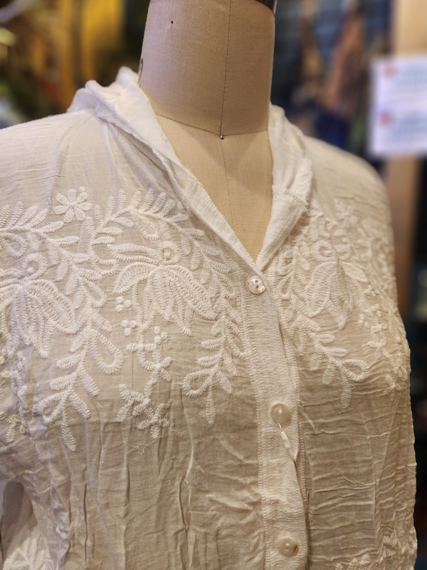 Embroidered Lace Button Up Blouse - One Size