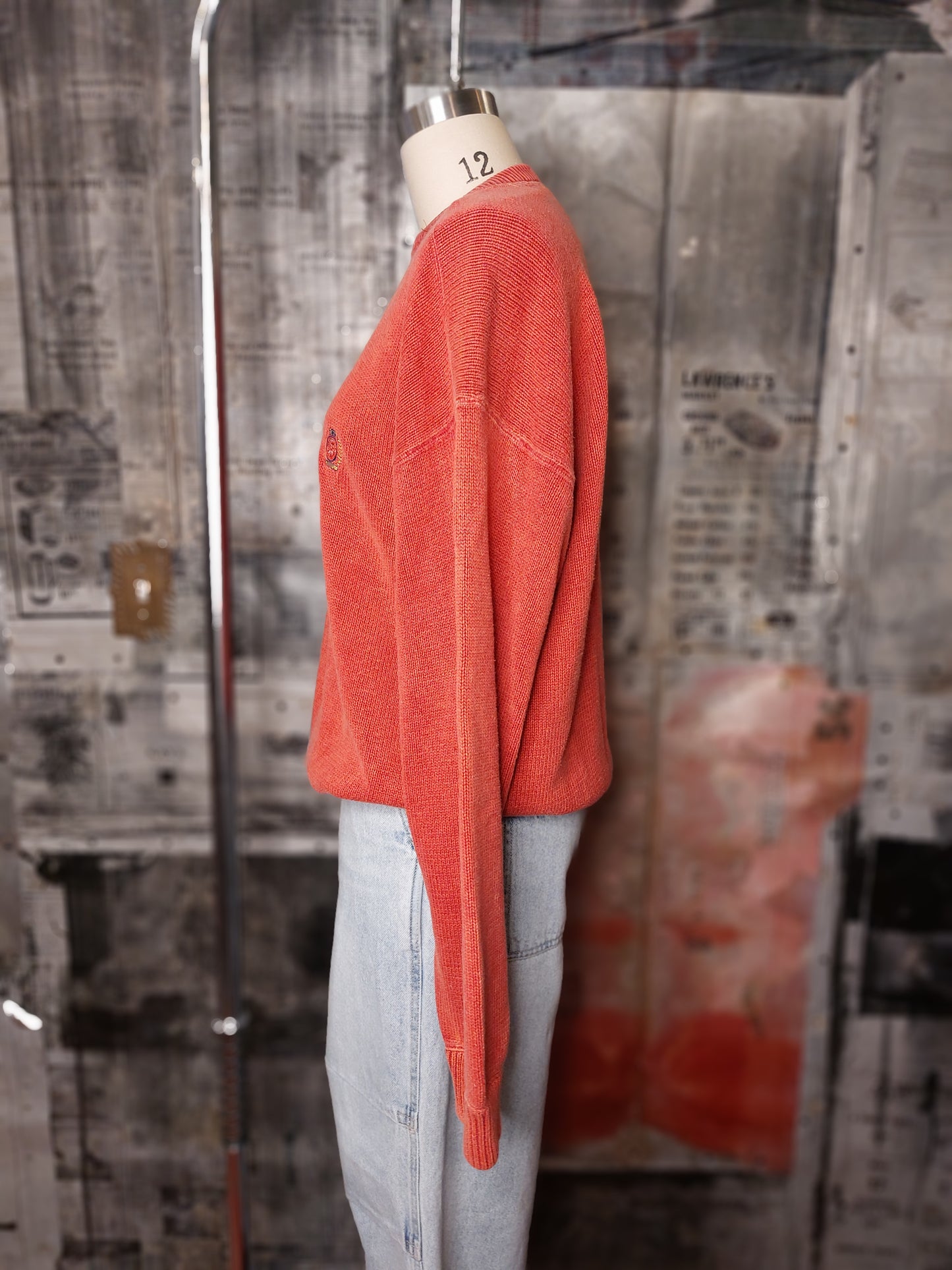 Acid Wash Knit Sweater - Red