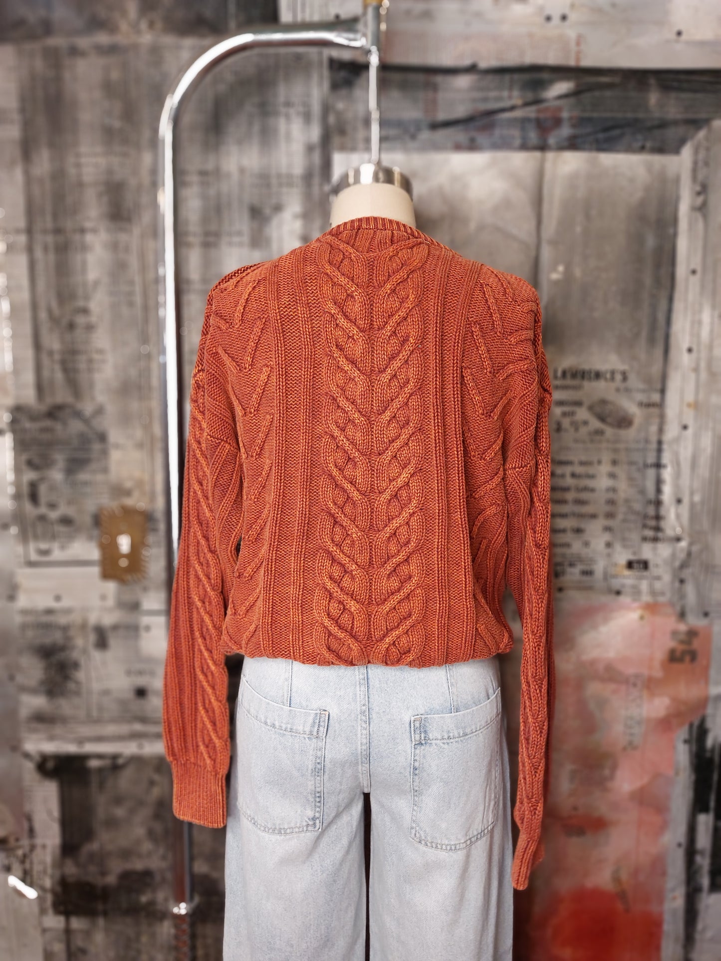 Acid Wash Knit Sweater - Maroon