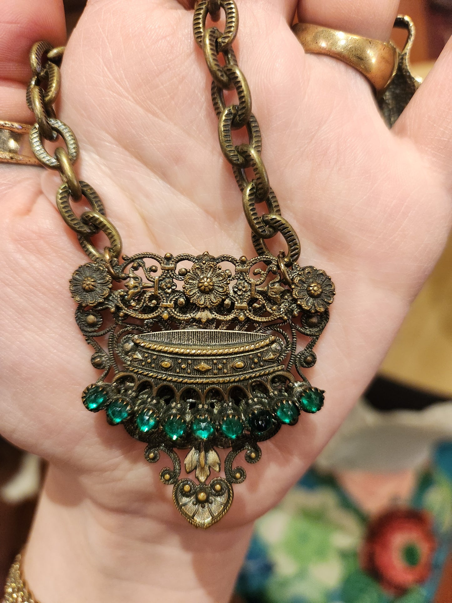 OOAK Vintage Sash Belt Necklace with Green Gems