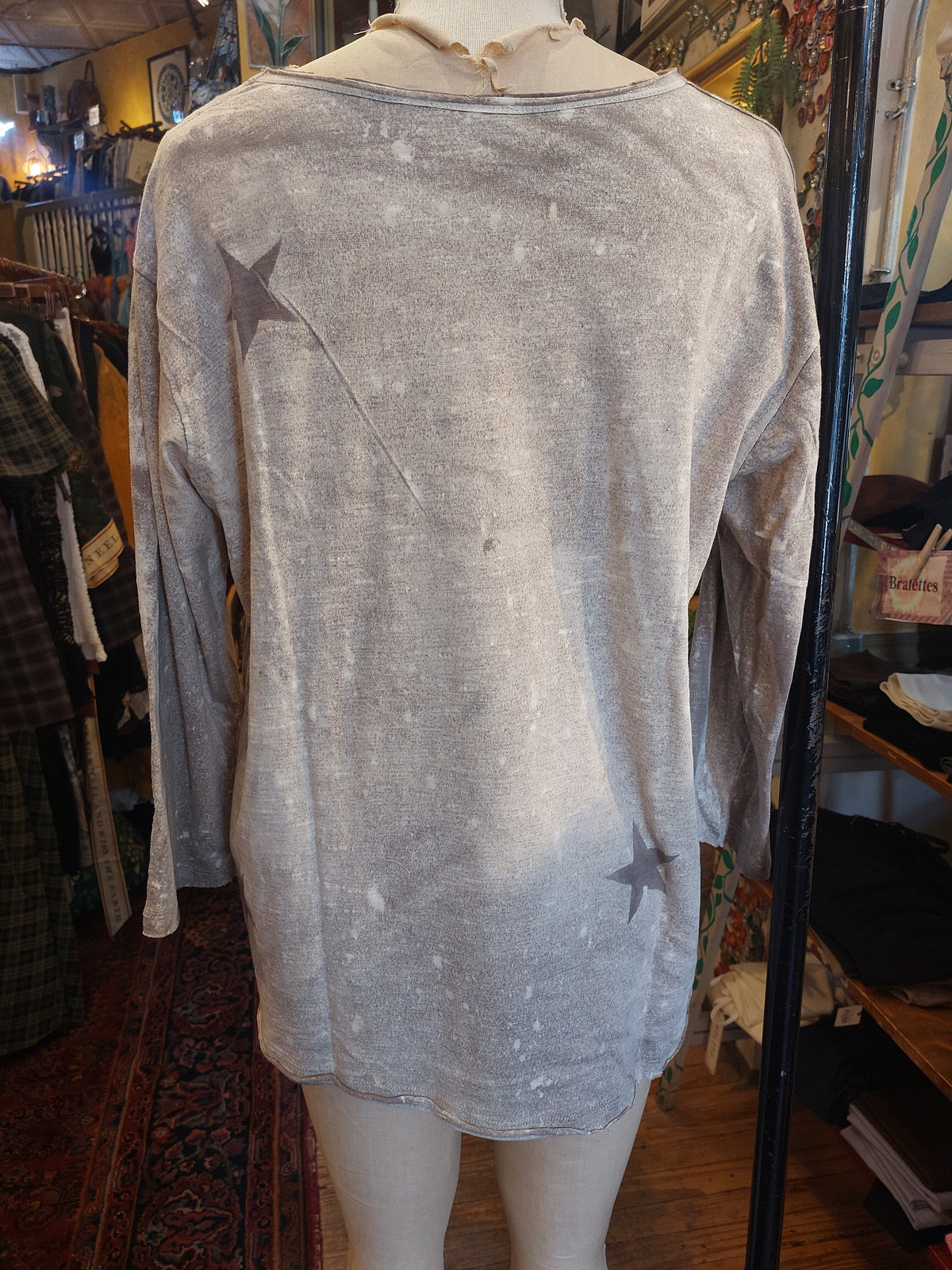 Taupe Vintage Wash Tee w/ Stars and Paint Splash