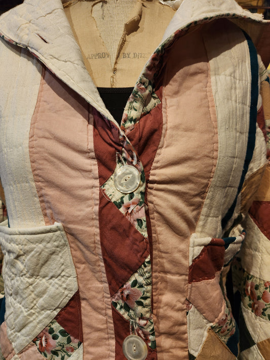OOAK Pink Hooded 3/4 Quilt Trench Jacket