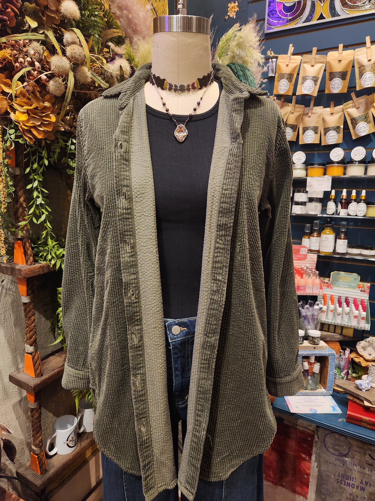 Aline Lux Cord Shirt - Kelp