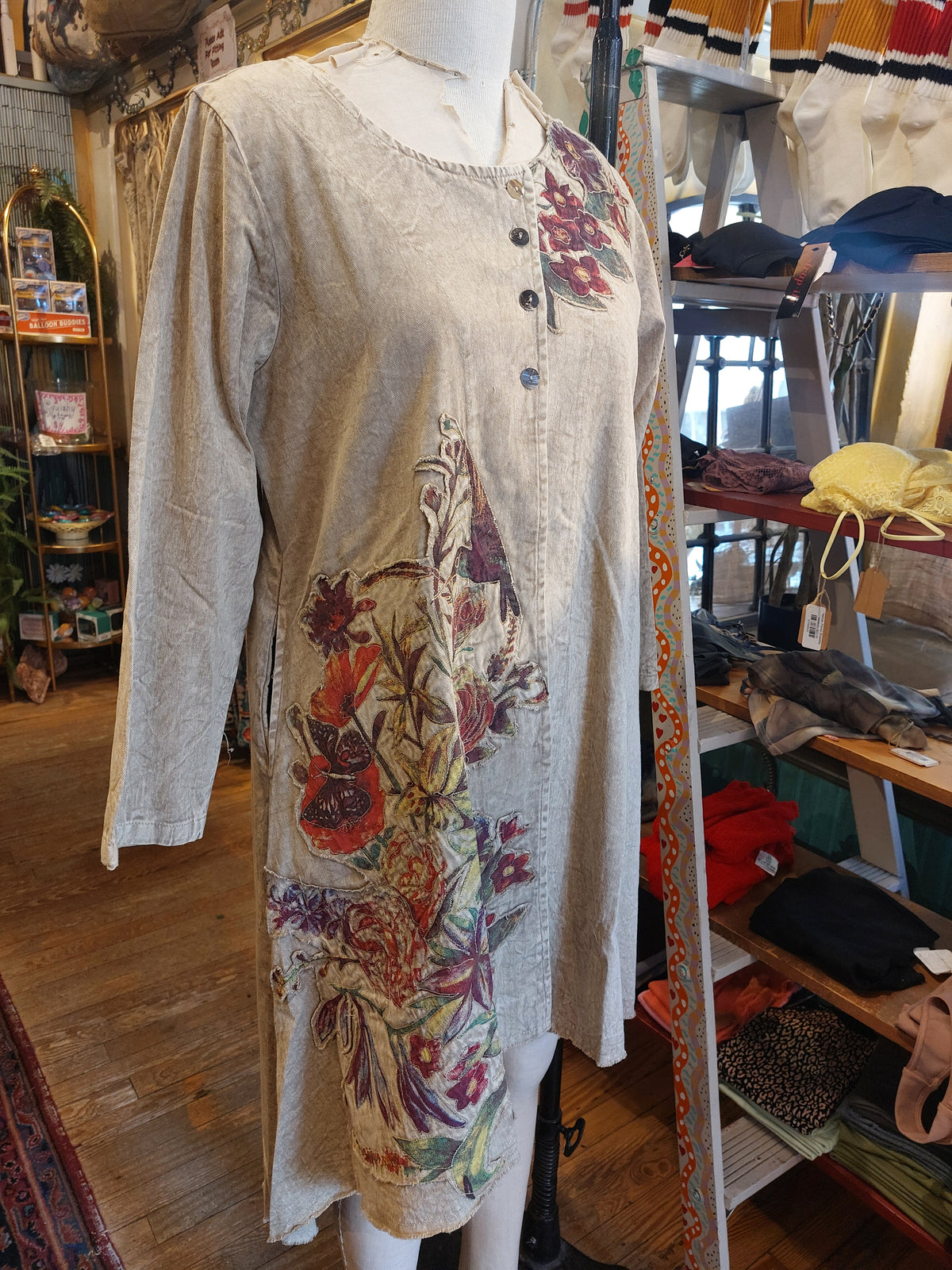 Khaki Asymmetric Jacket w/ Floral appliques