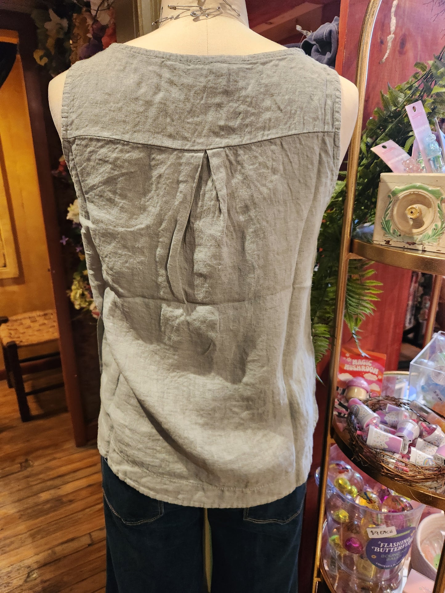 Linen Sleeveless Blouse with Side Buttons