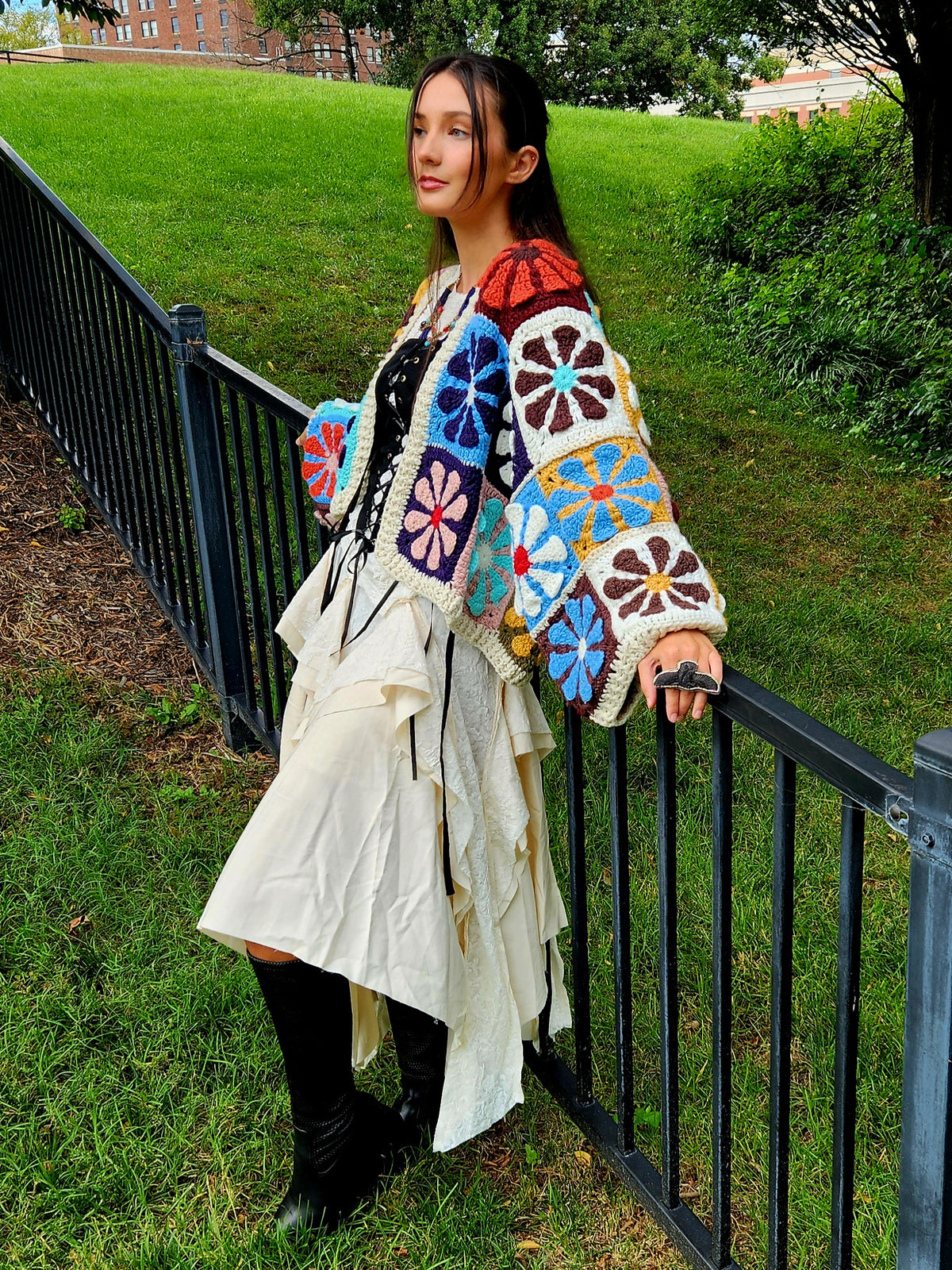 Crochet Multi Daisy Square Cardigan