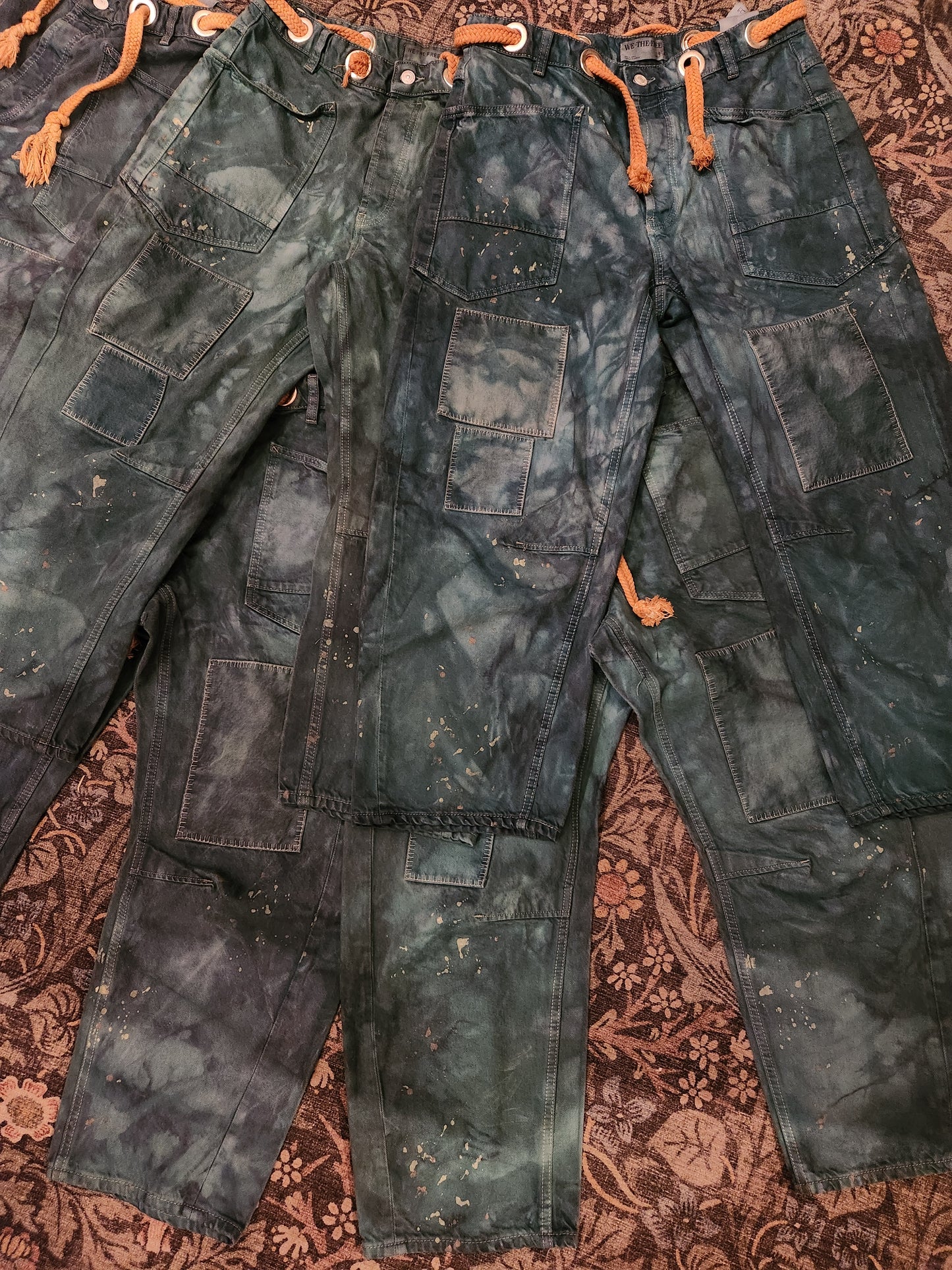 Hand Dyed Moxie Low Slung Drawstring Jeans - Teal