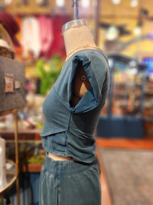 Short Sleeve Wrap Top ( Mineral Washed)