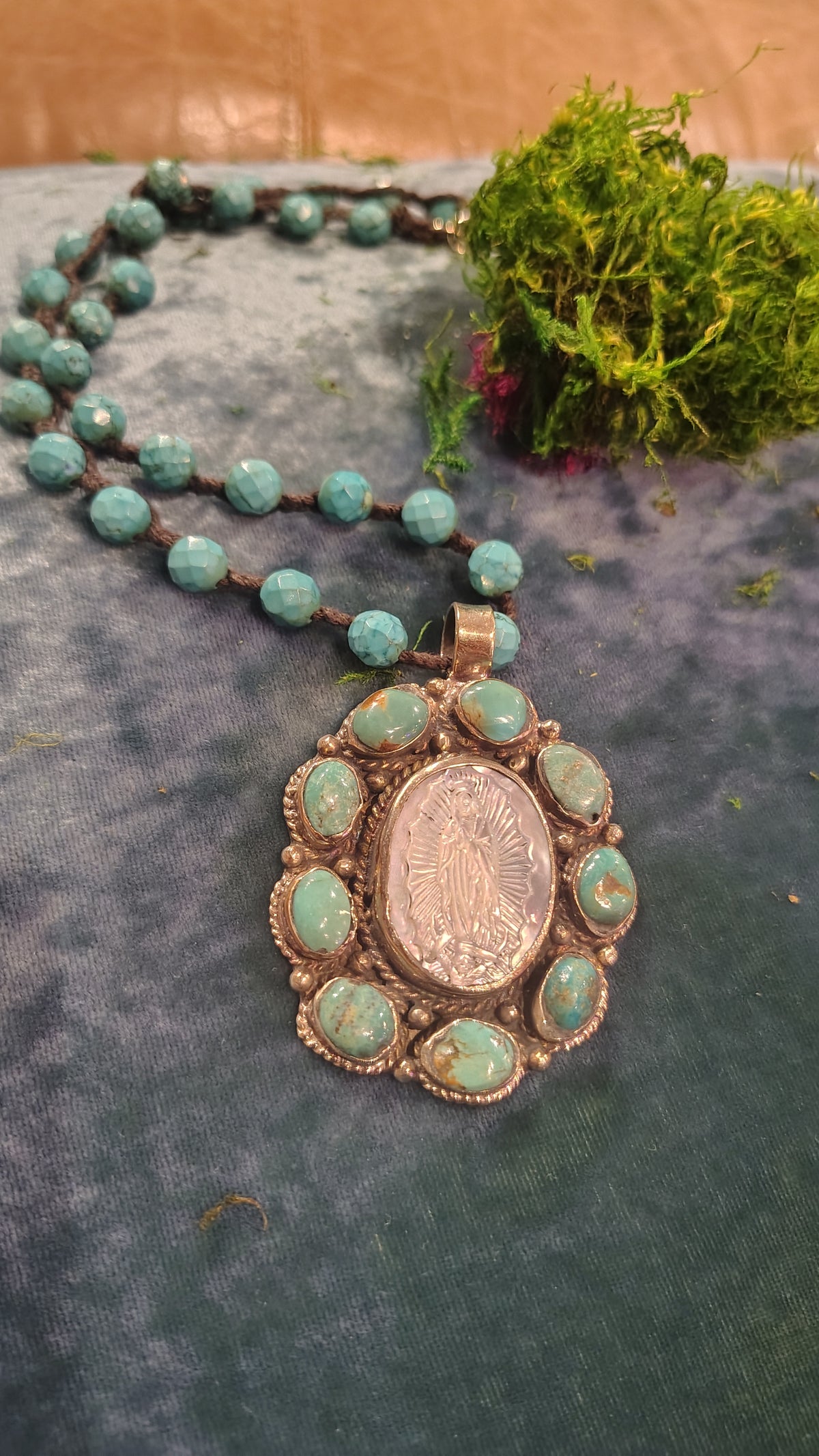 Turquoise Pearl Madonna Necklace