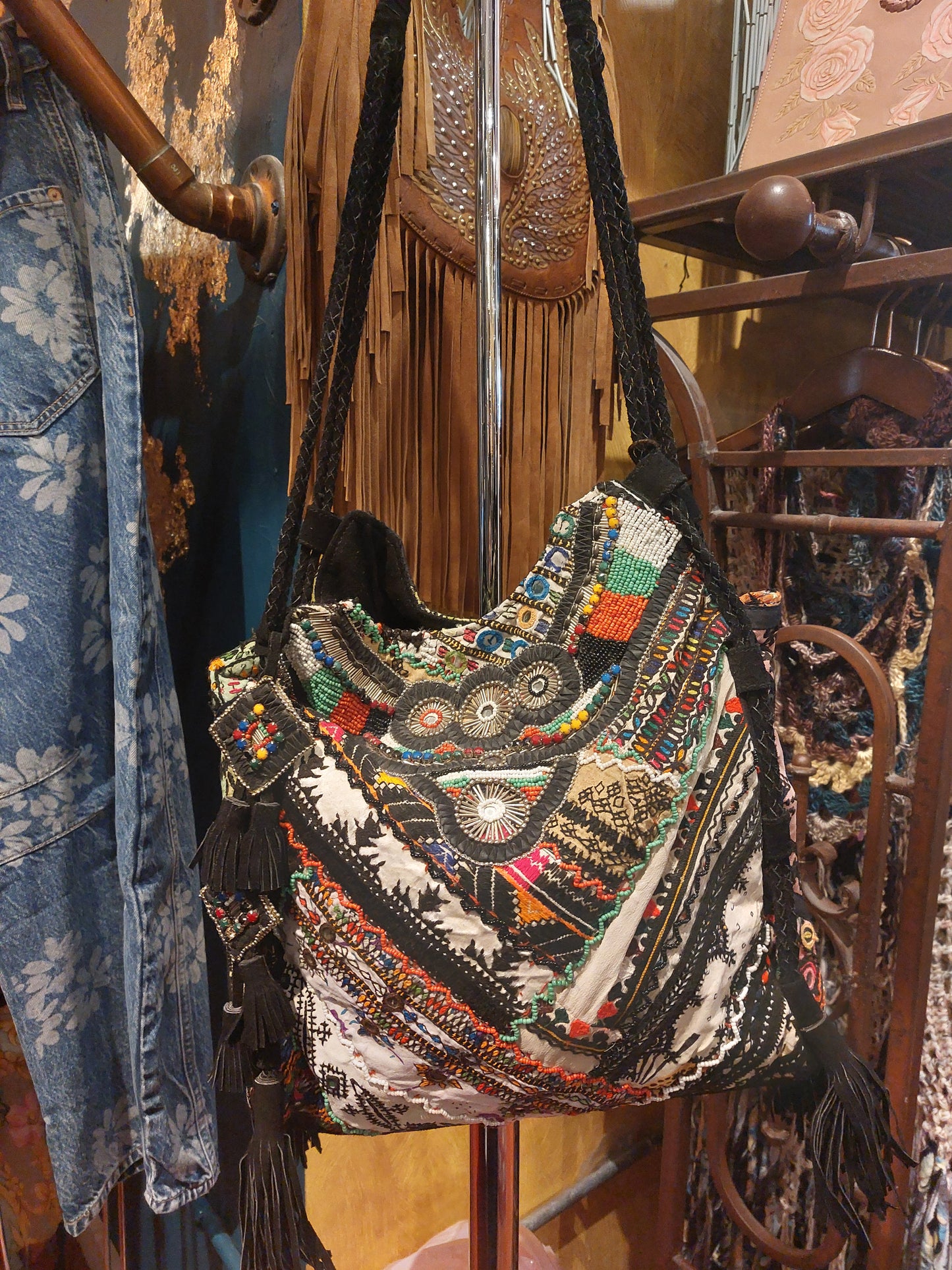 Bohemian Leather Tote - Black
